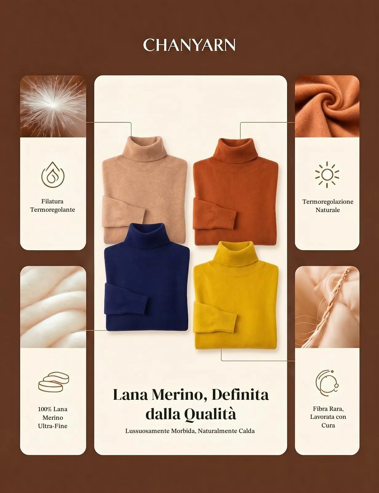 Chanyarn Maglione da Donna in 100% Lana Merino Collo Alto Senza Cuciture (Grey, M) - immagine 6
