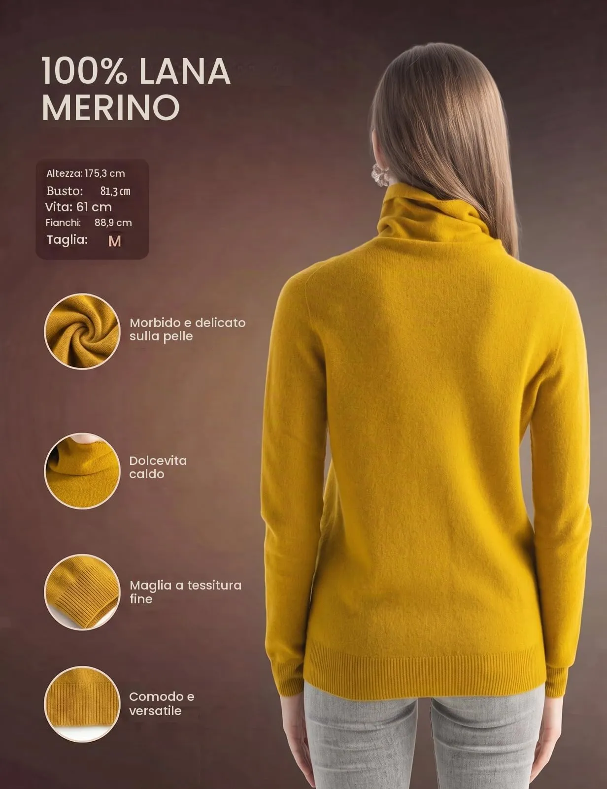 Chanyarn Maglione da Donna in Lana Merino Senza Cuciture Collo Alto (Green, M) - immagine 2