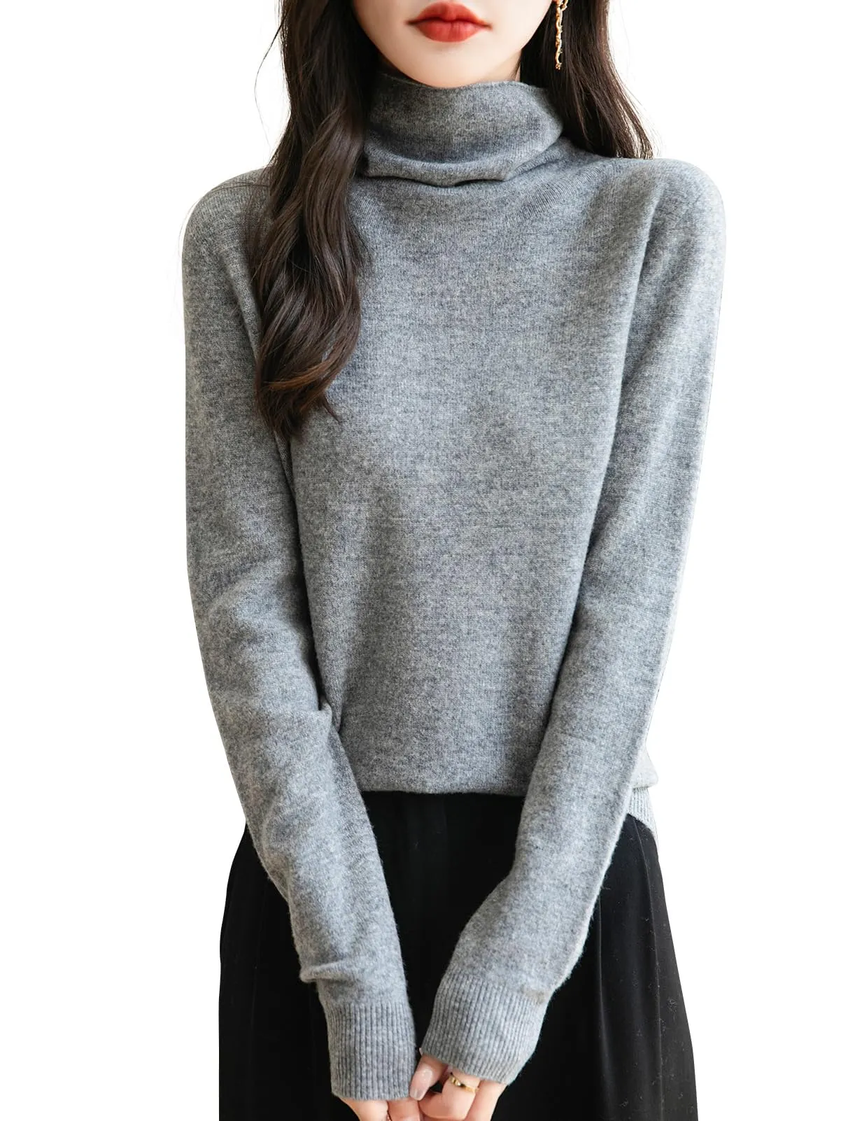 Chanyarn Maglione Donna in 100% Lana Merino Collo Alto Senza Cuciture (Grey, L) - immagine 1