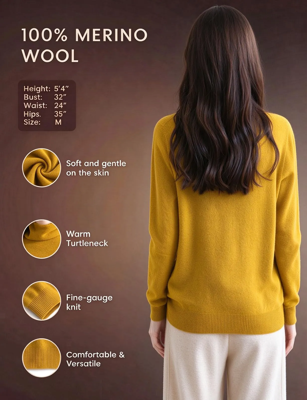 Chanyarn Maglione Donna in 100% Lana Merino Collo Alto Senza Cuciture (Grey, L) - immagine 2