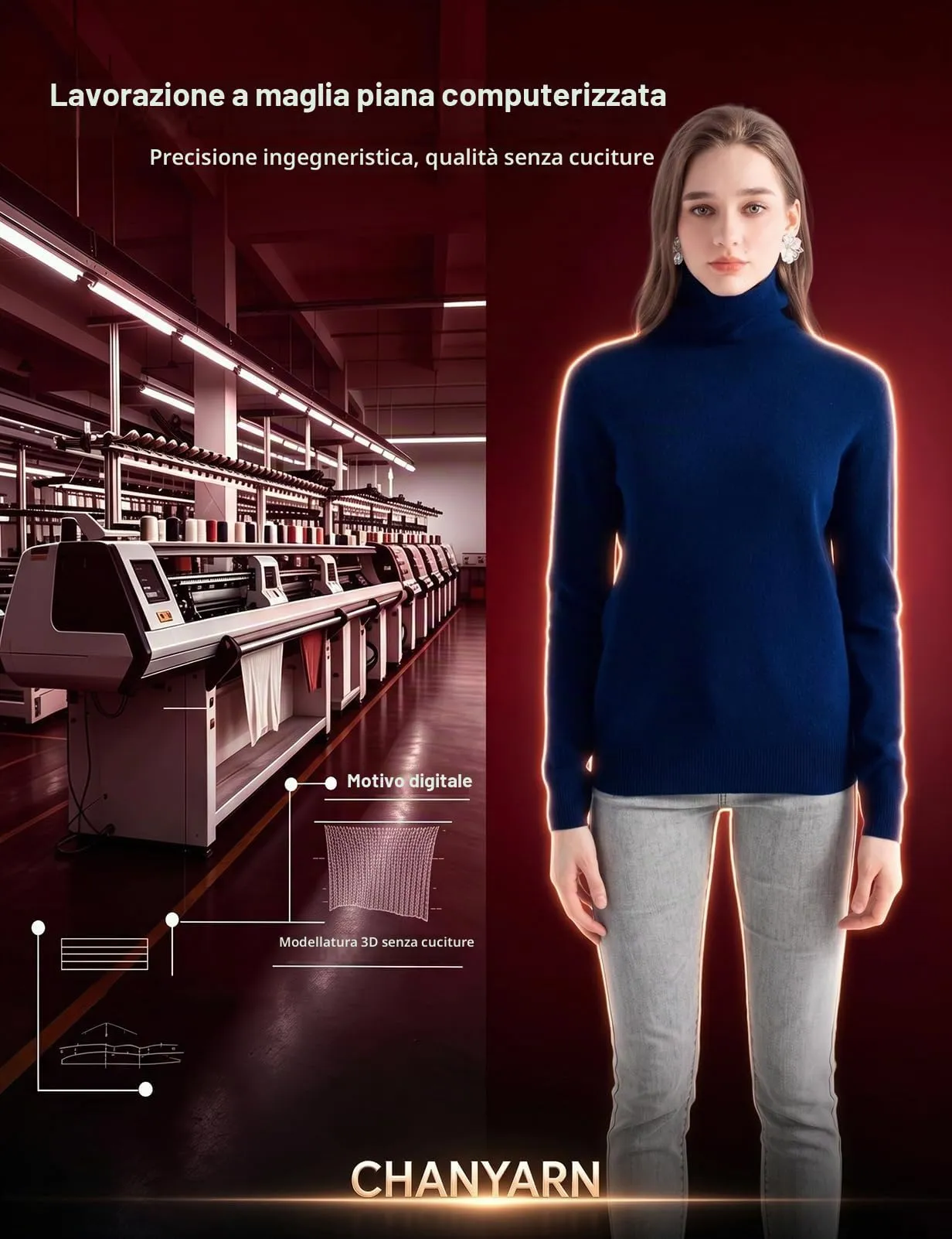 Chanyarn Maglione Donna in 100% Lana Merino Collo Alto Senza Cuciture (Grey, L) - immagine 3