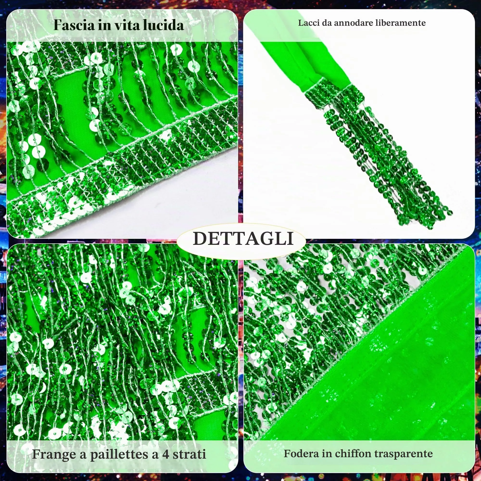 Baisdan Gonna con Paillettes e Nappe per Danza del Ventre, Verde Scuro - immagine 4