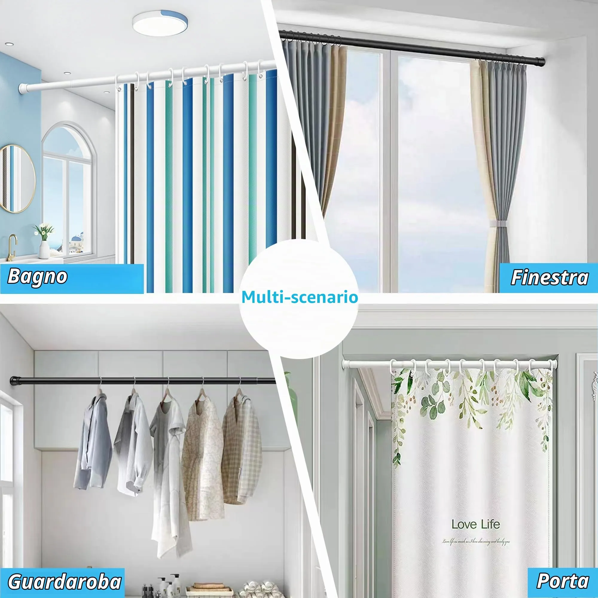 Aiitomg Bastone Tenda a Pressione Estensibile, 66-90cm, Diametro 25mm, Argento - immagine 7