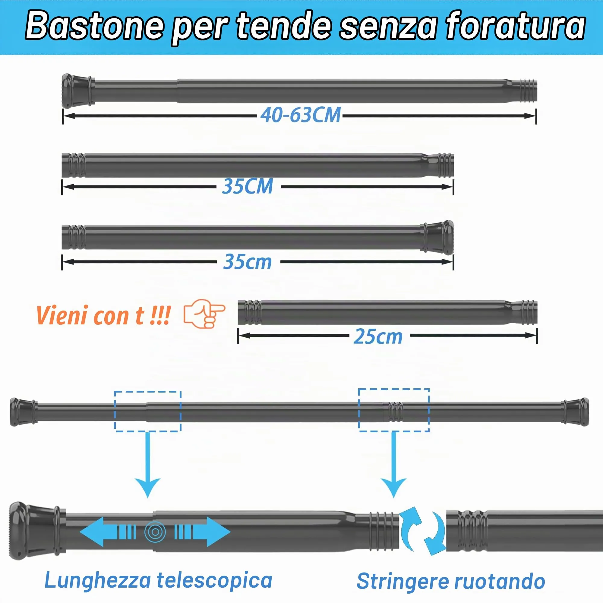 Aiitomg Bastone Tenda a Pressione 83-160cm, Diametro 25mm, Bianco - immagine 3