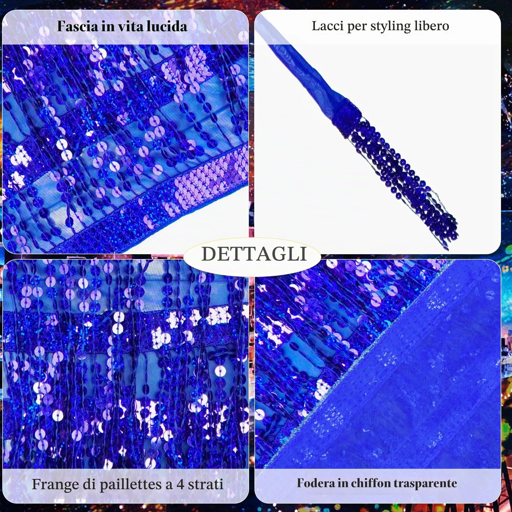 Baisdan Gonna con Paillettes e Nappe per Danza del Ventre, Blu Scuro - immagine 4