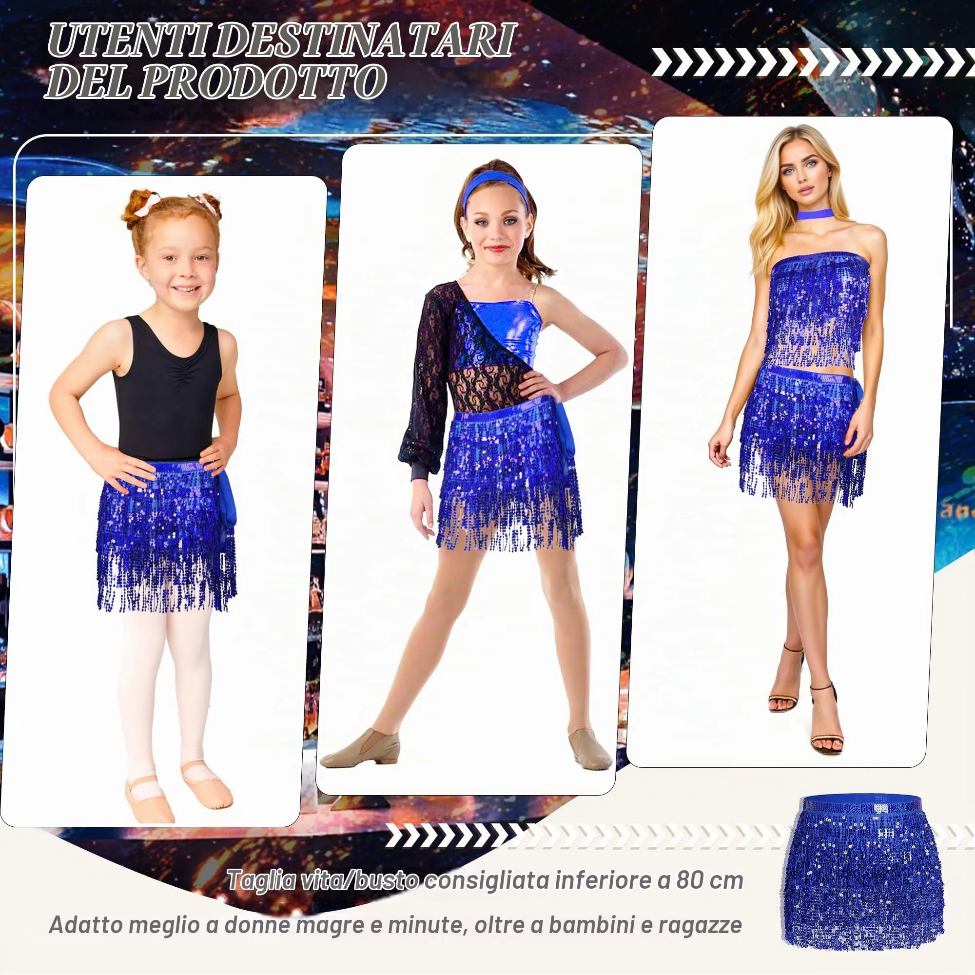 Baisdan Gonna con Paillettes e Nappe per Danza del Ventre, Blu Scuro - immagine 5