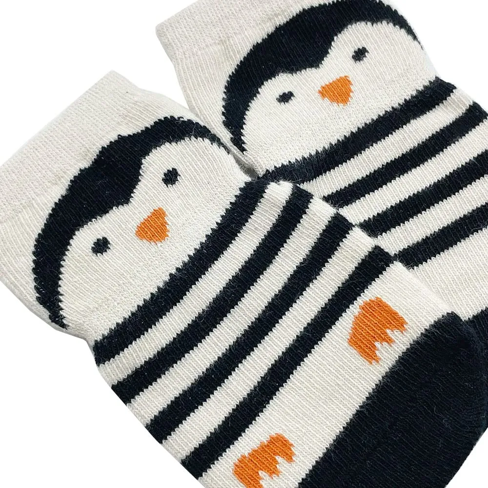 FedMois Calzini Antiscivolo in Cotone per Bambini, Motivi Animali Pinguino, 5 Paia, 5-7 anni - immagine 3