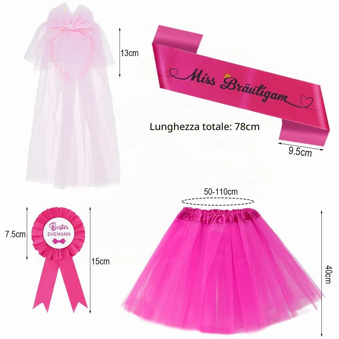 Augesak Set Accessori Addio al Celibato da Uomo, Costume JGA 4 Pezzi con Tutù, Fascia, Distintivo e Velo - immagine 2
