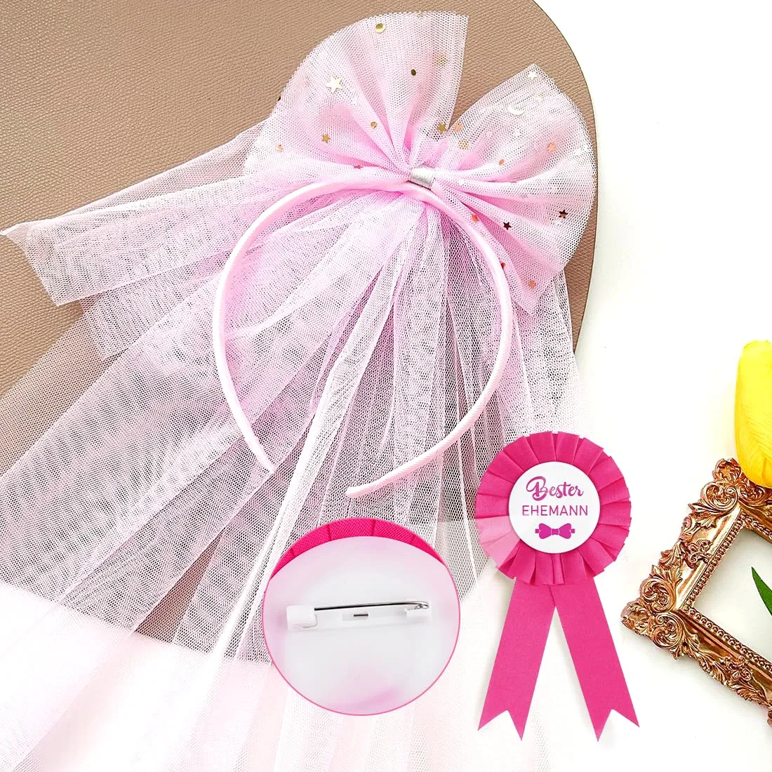 Augesak Set Accessori Addio al Celibato da Uomo, Costume JGA 4 Pezzi con Tutù, Fascia, Distintivo e Velo - immagine 3