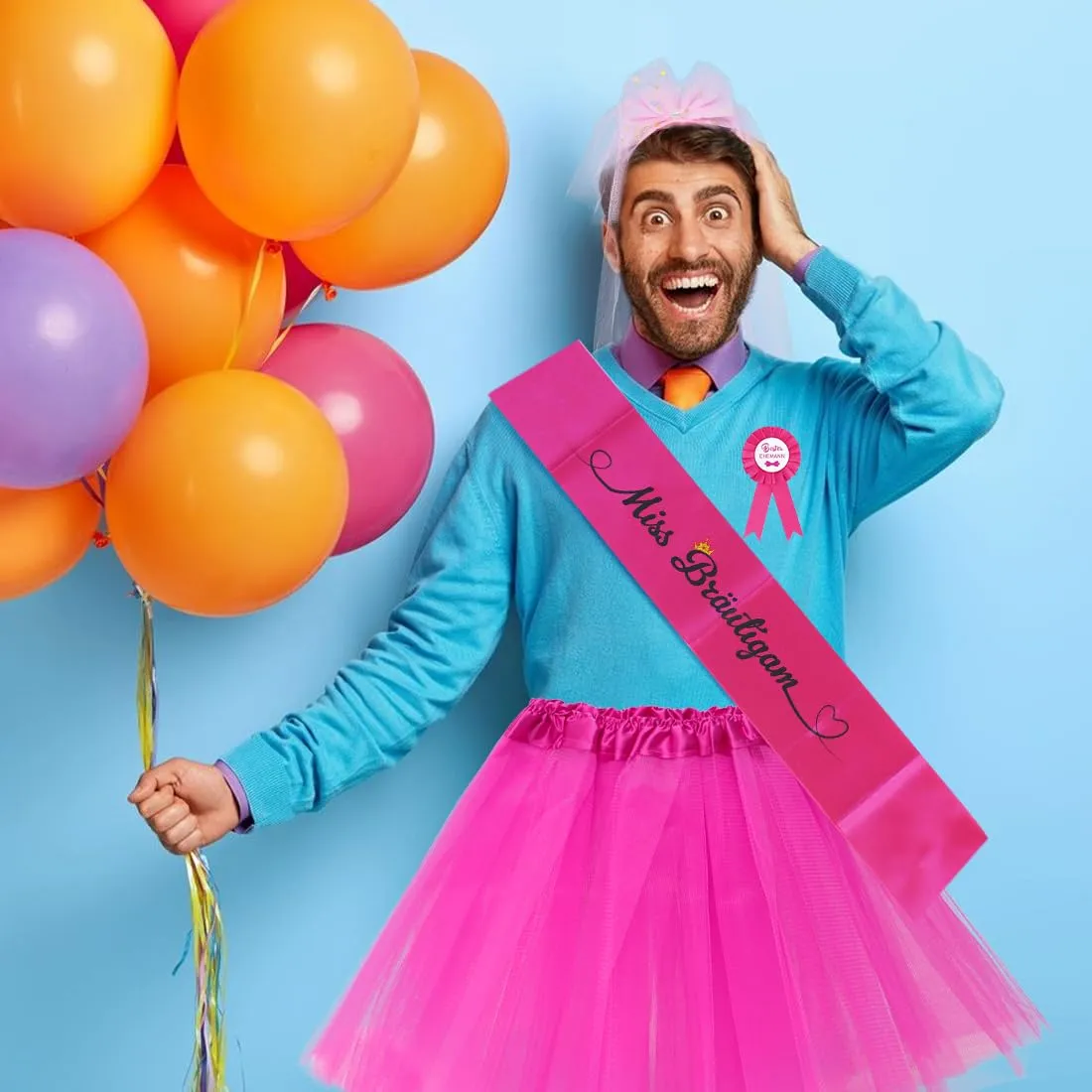 Augesak Set Accessori Addio al Celibato da Uomo, Costume JGA 4 Pezzi con Tutù, Fascia, Distintivo e Velo - immagine 6