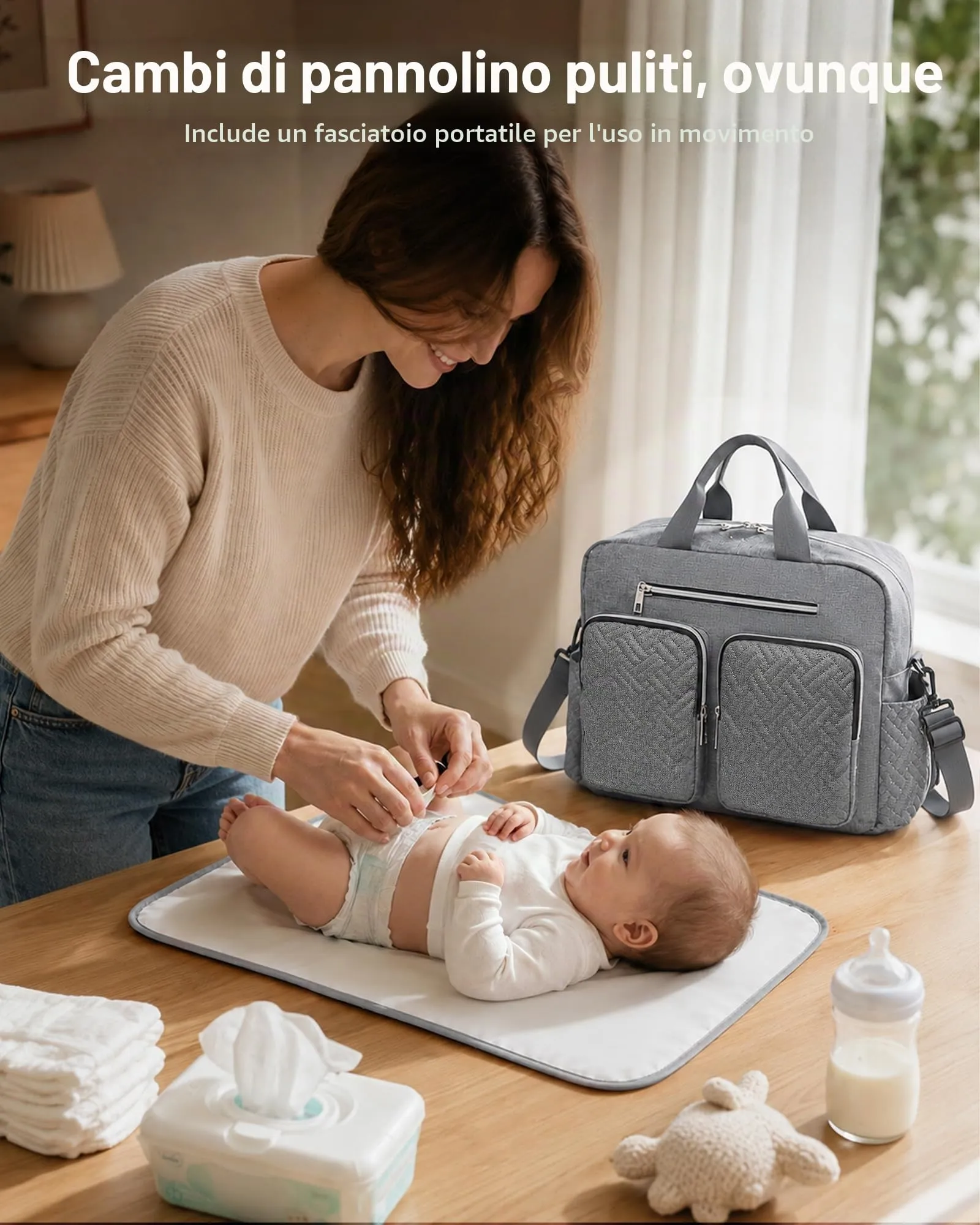 KONO Borsa Fasciatoio Passeggino Neonato Impermeabile con Telo Cambio - immagine 2