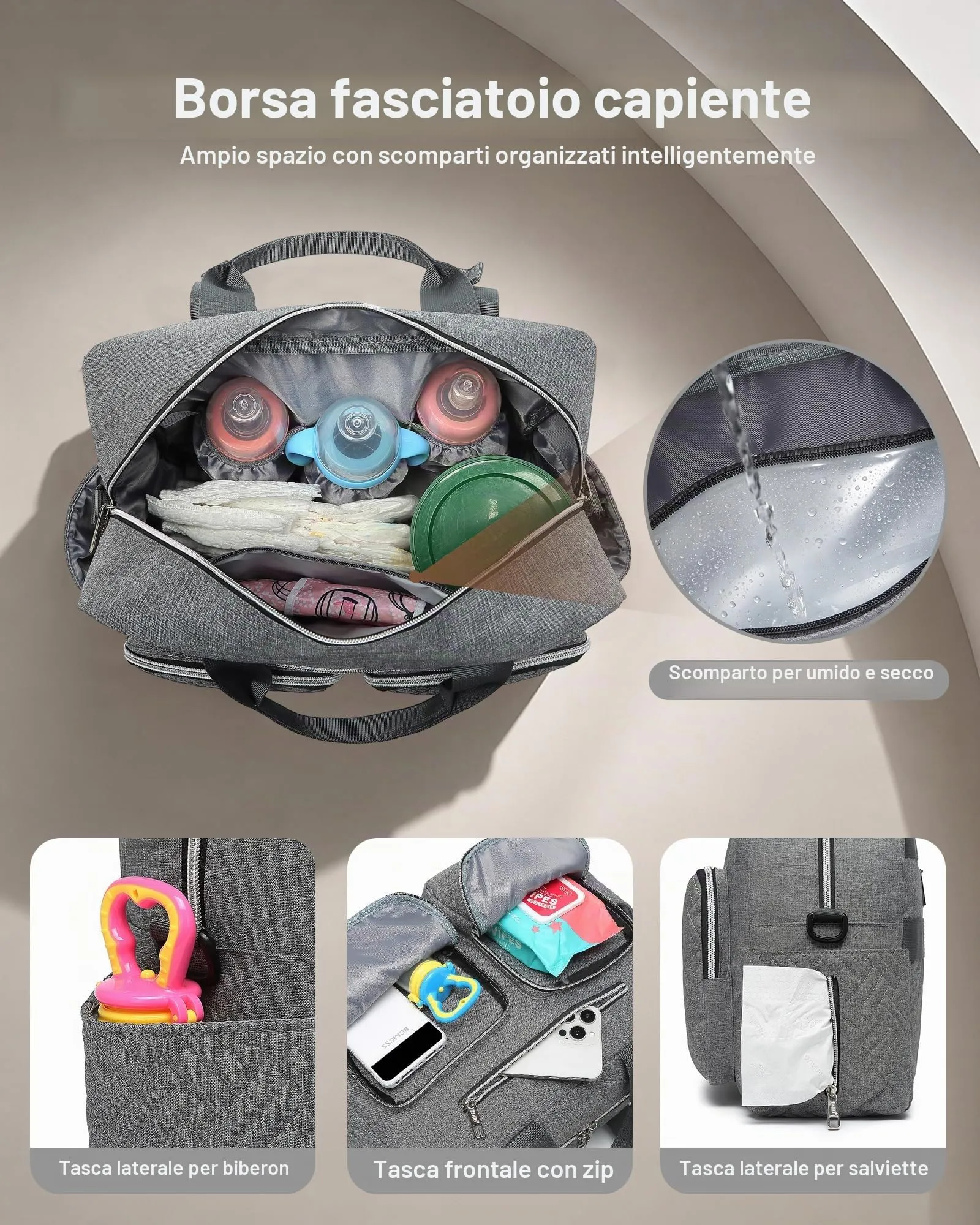KONO Borsa Fasciatoio Passeggino Neonato Impermeabile con Telo Cambio - immagine 3