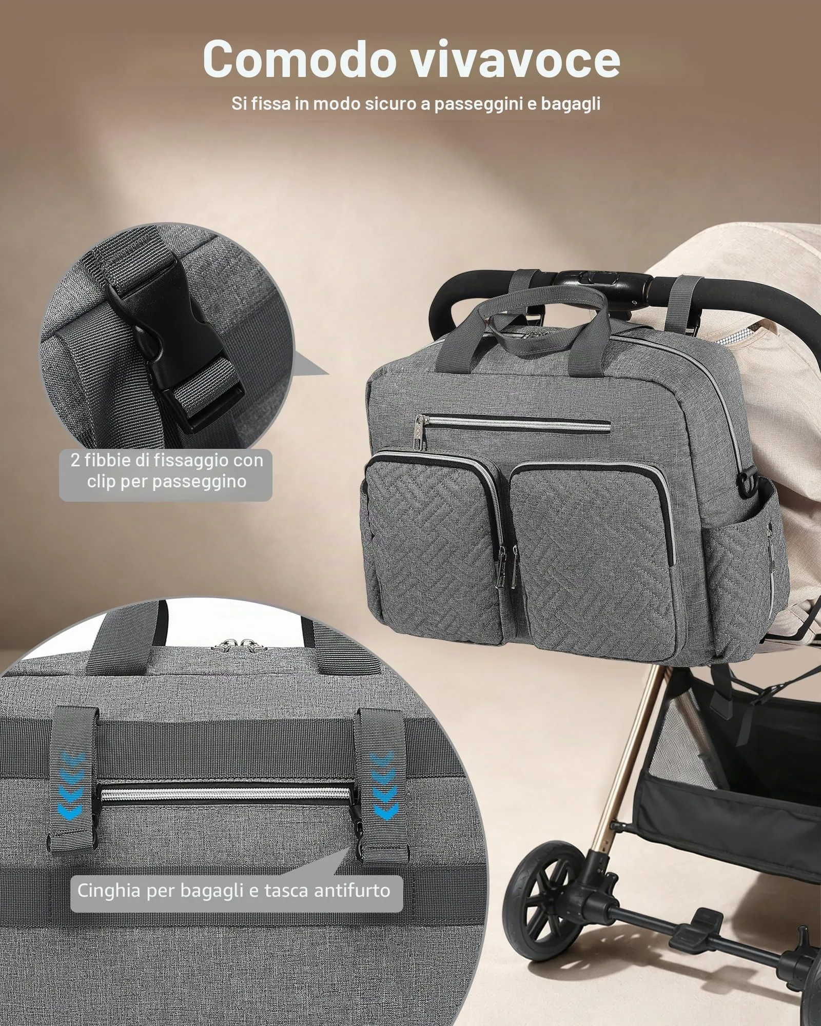KONO Borsa Fasciatoio Passeggino Neonato Impermeabile con Telo Cambio - immagine 4