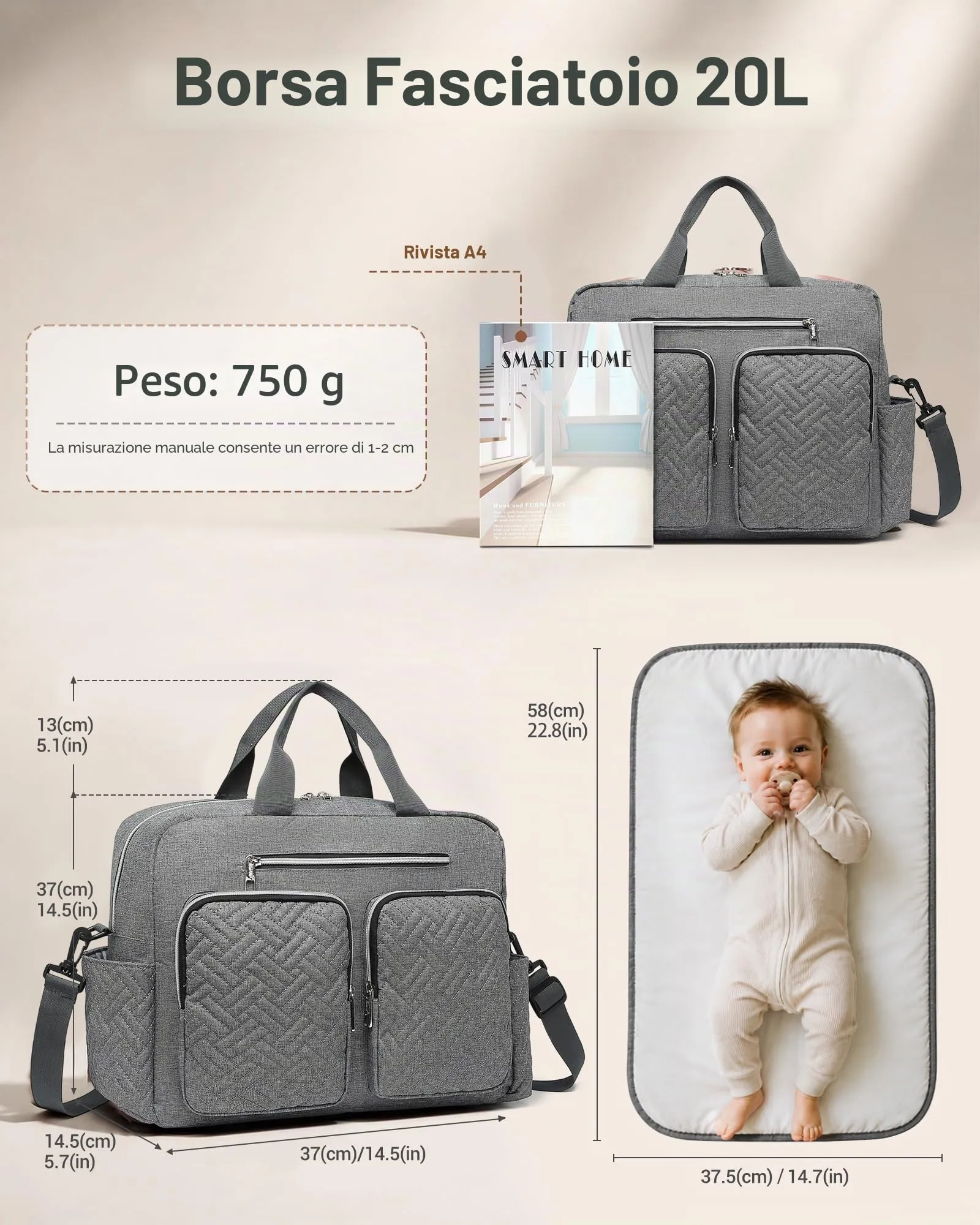 KONO Borsa Fasciatoio Passeggino Neonato Impermeabile con Telo Cambio - immagine 6