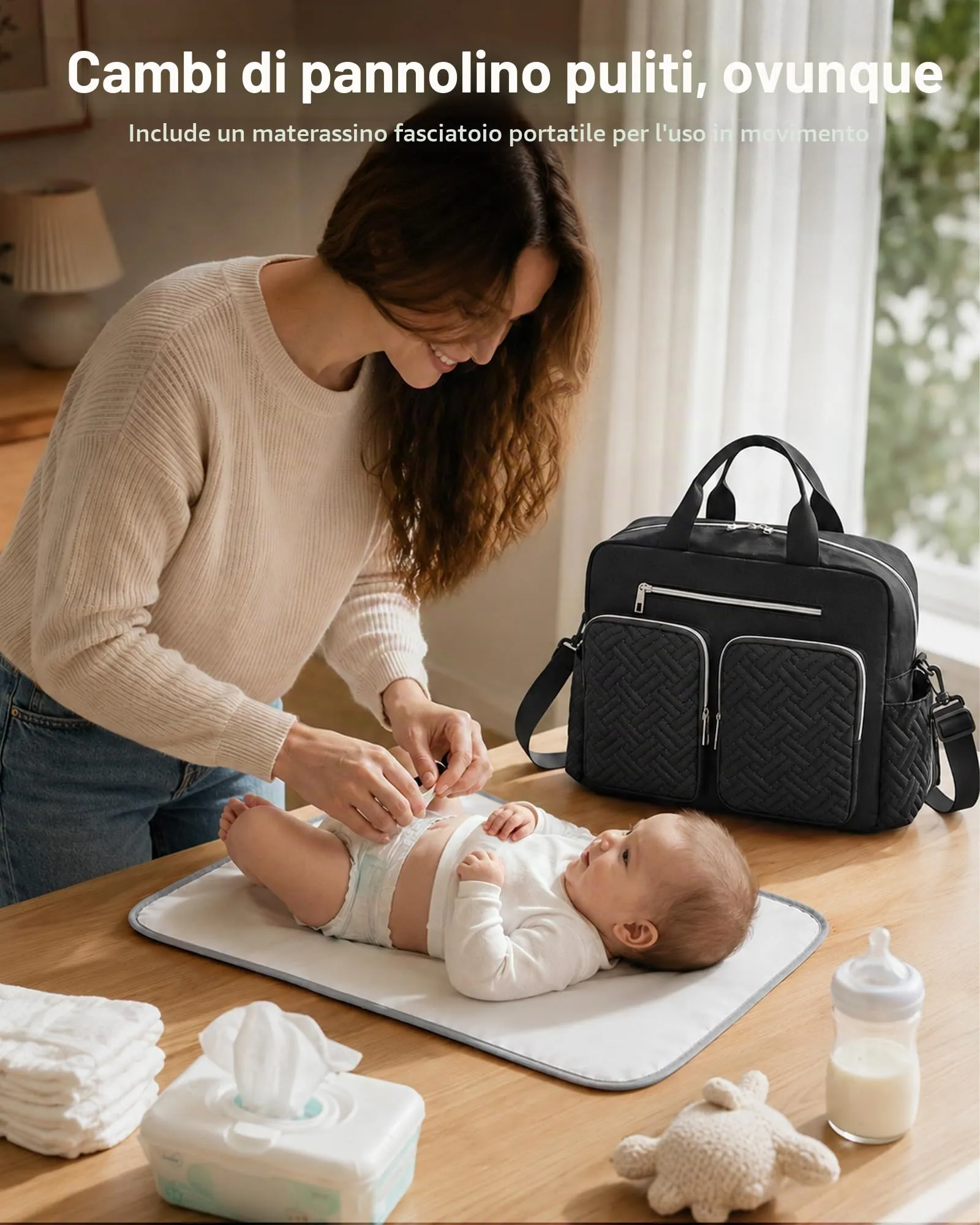 KONO Borsa Fasciatoio Passeggino Neonato Impermeabile con Telo Cambio - immagine 2