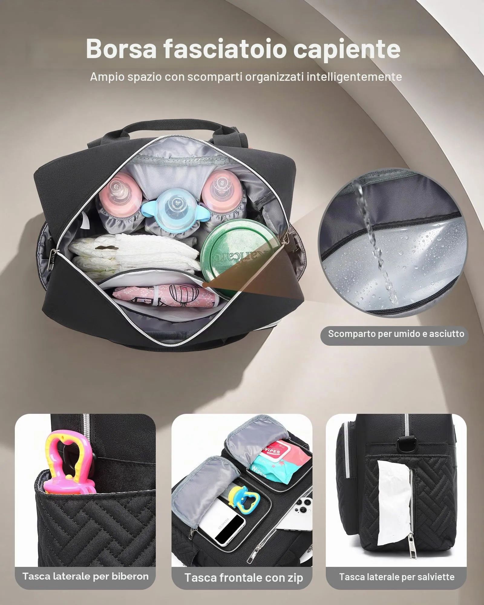 KONO Borsa Fasciatoio Passeggino Neonato Impermeabile con Telo Cambio - immagine 3
