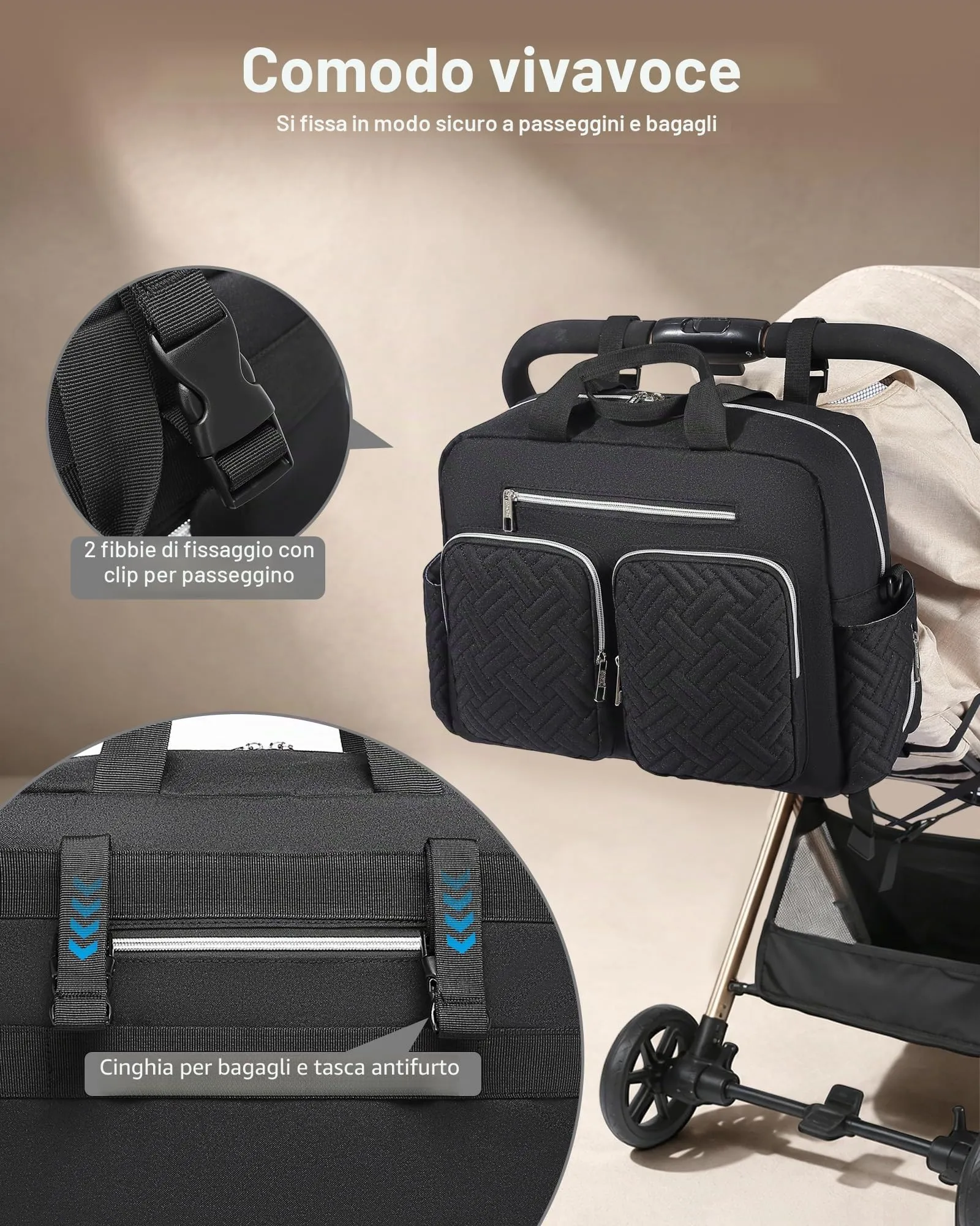 KONO Borsa Fasciatoio Passeggino Neonato Impermeabile con Telo Cambio - immagine 4