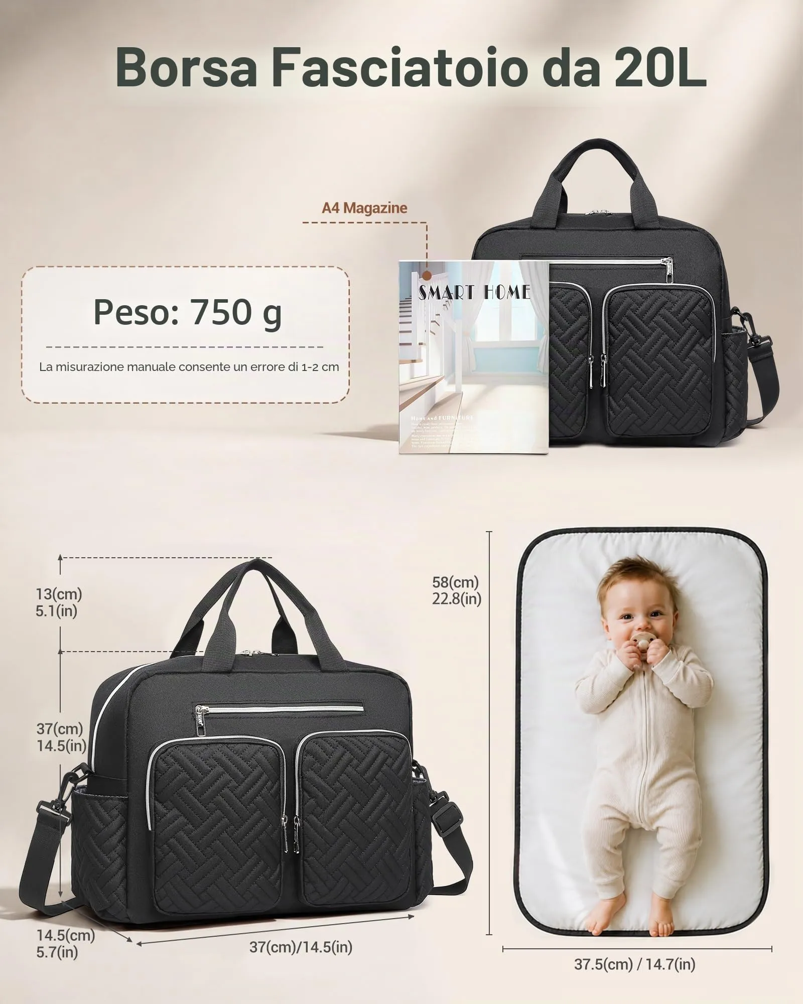 KONO Borsa Fasciatoio Passeggino Neonato Impermeabile con Telo Cambio - immagine 6