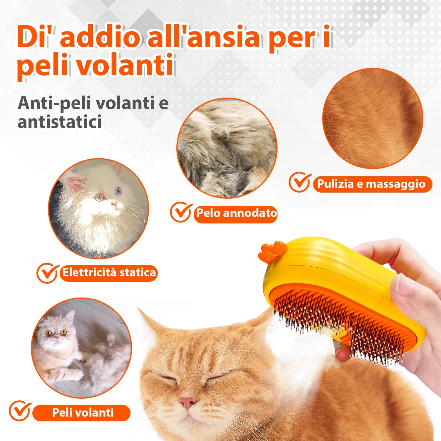 POIIOPY Spazzola a Vapore per Gatti e Cani, Peli Lunghi e Corti, RK35-Y - immagine 2