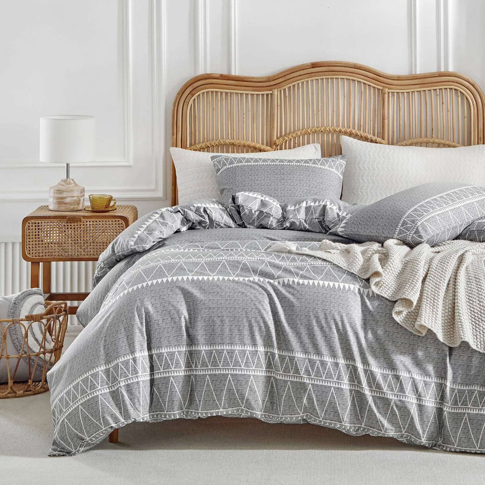 Tokokimo Set Copripiumino Matrimoniale in Microfibra Motivo Bohémien, 3 Pezzi (1 Copripiumino 260x240cm + 2 Federe 50x80cm), Grigio - immagine 1