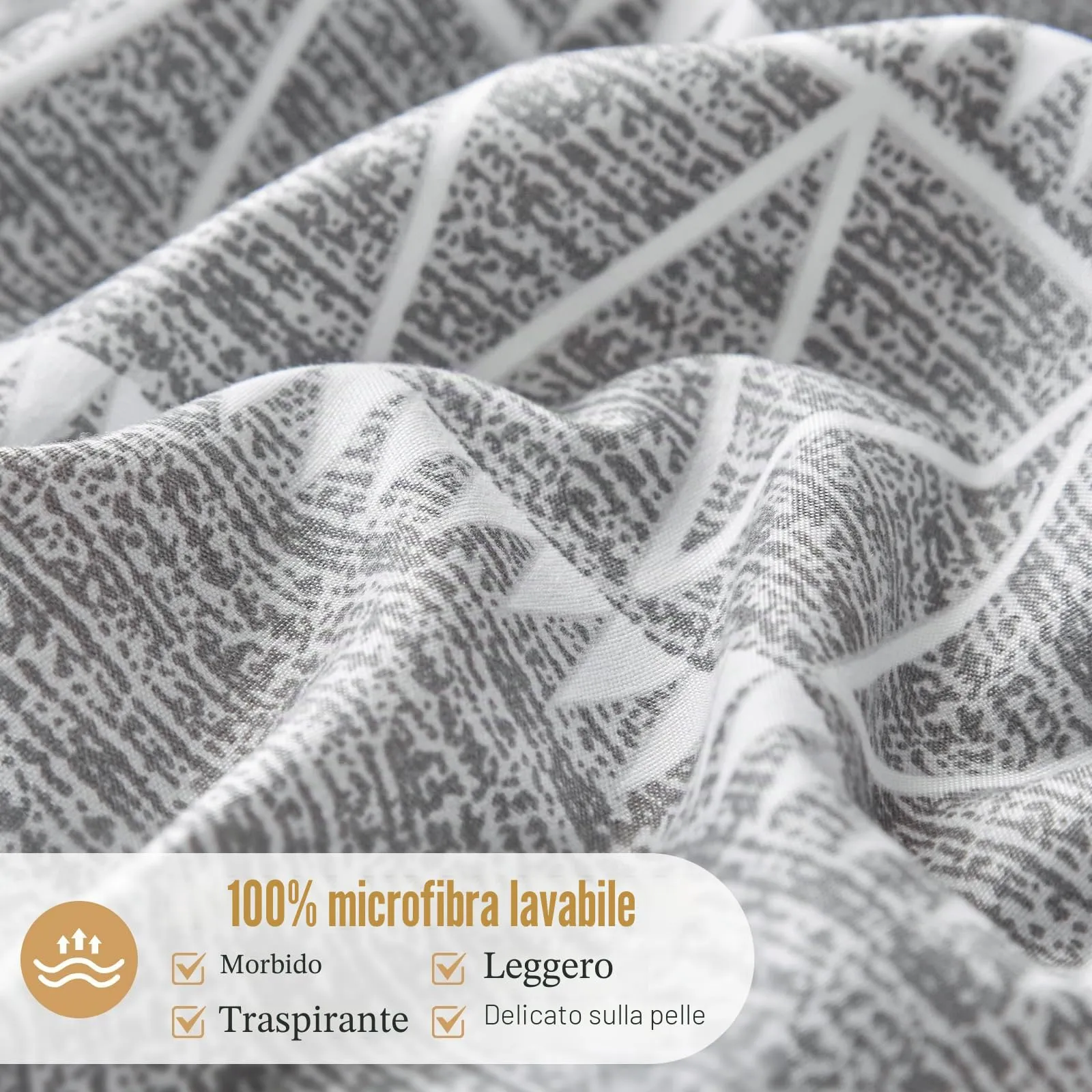 Tokokimo Set Copripiumino Matrimoniale in Microfibra Motivo Bohémien, 3 Pezzi (1 Copripiumino 260x240cm + 2 Federe 50x80cm), Grigio - immagine 3