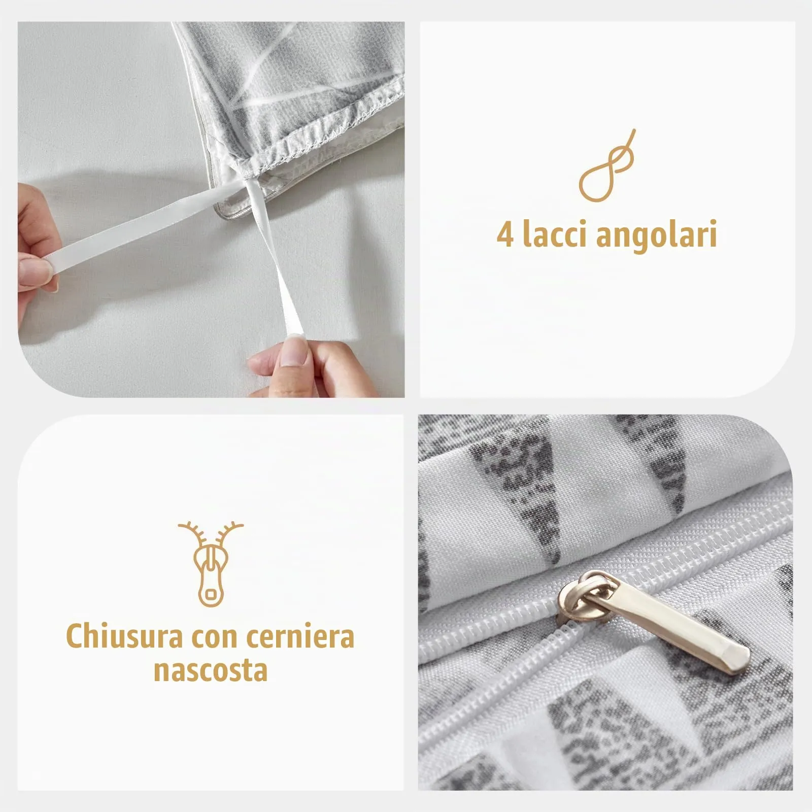 Tokokimo Set Copripiumino Matrimoniale in Microfibra Motivo Bohémien, 3 Pezzi (1 Copripiumino 260x240cm + 2 Federe 50x80cm), Grigio - immagine 5