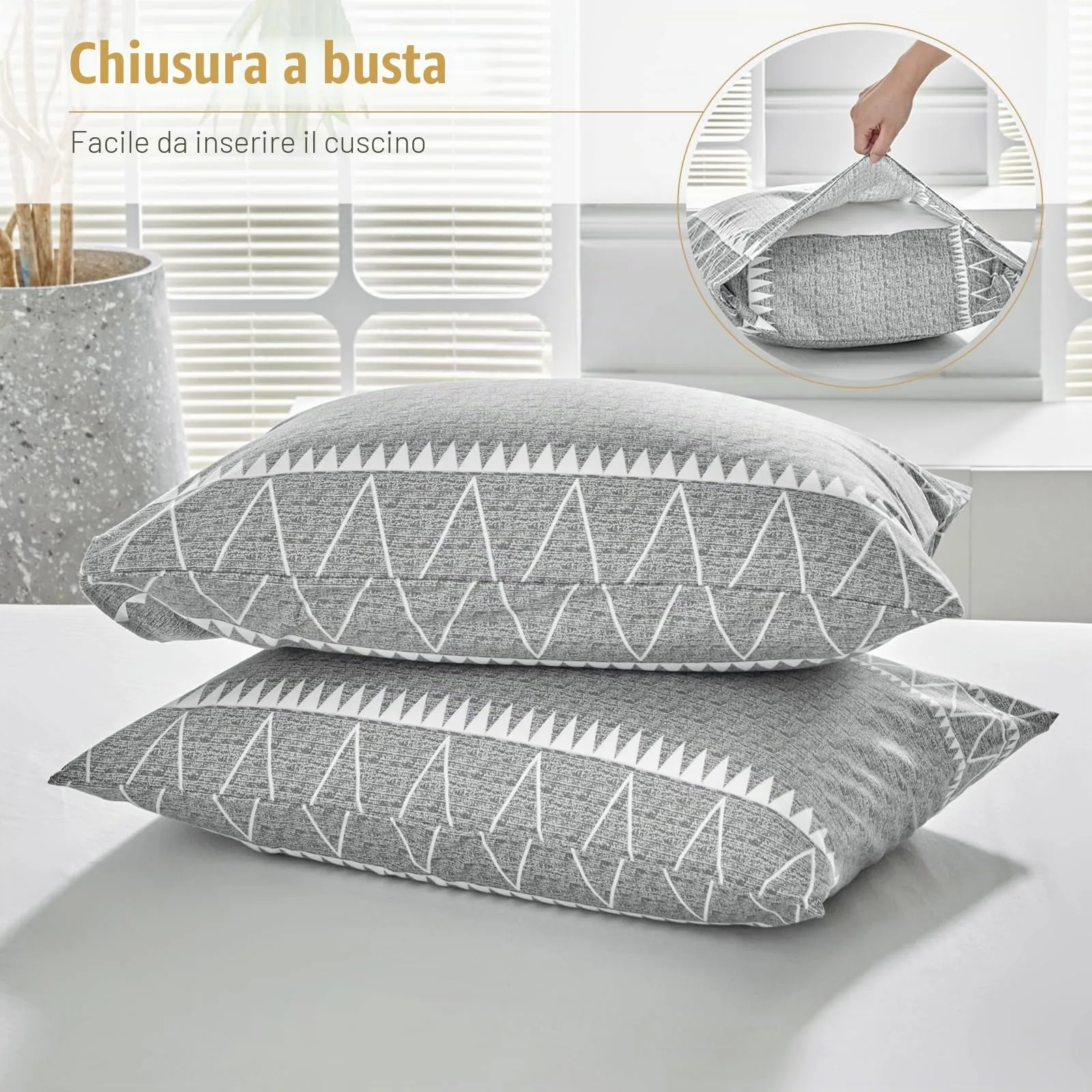 Tokokimo Set Copripiumino Matrimoniale in Microfibra Motivo Bohémien, 3 Pezzi (1 Copripiumino 260x240cm + 2 Federe 50x80cm), Grigio - immagine 6