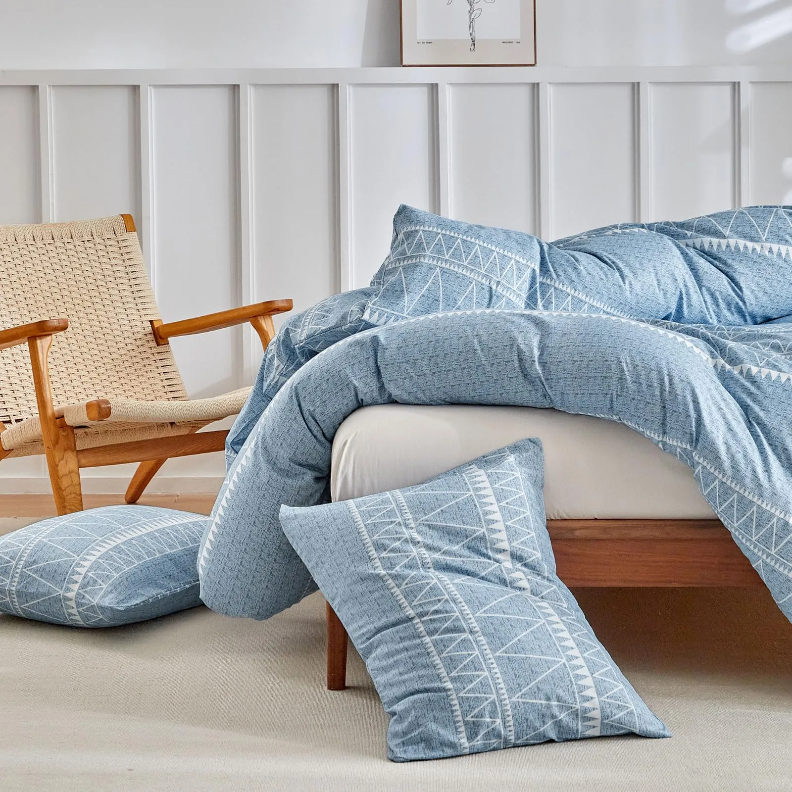 Tokokimo Set Copripiumino Matrimoniale 3 Pezzi in Microfibra, Motivo Bohémien, 260x240cm, Blu - immagine 5