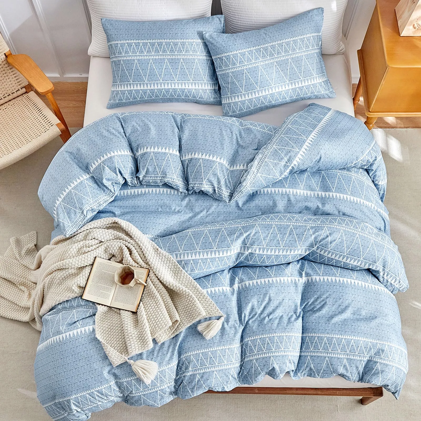 Tokokimo Set Copripiumino Matrimoniale 3 Pezzi in Microfibra, Motivo Bohémien, 260x240cm, Blu - immagine 6
