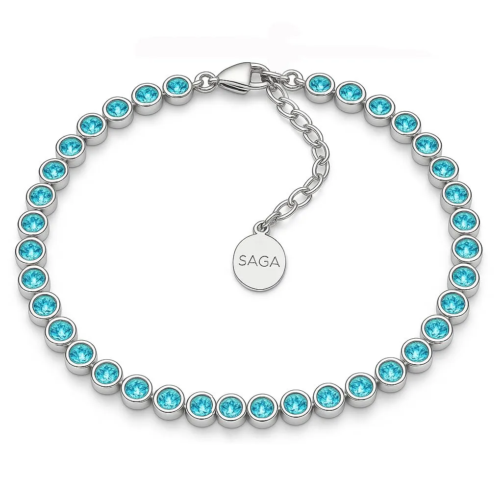 SAGA GIOIELLI Bracciale Tennis Unisex in Acciaio Inossidabile, Zirconi 4 mm, 16,5+3 cm, Celeste - immagine 1