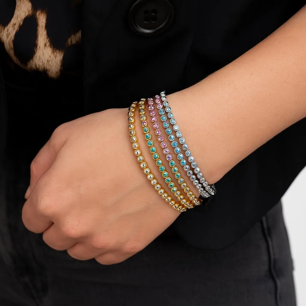 SAGA GIOIELLI Bracciale Tennis Unisex in Acciaio Inossidabile, Zirconi 4 mm, 16,5+3 cm, Celeste - immagine 6