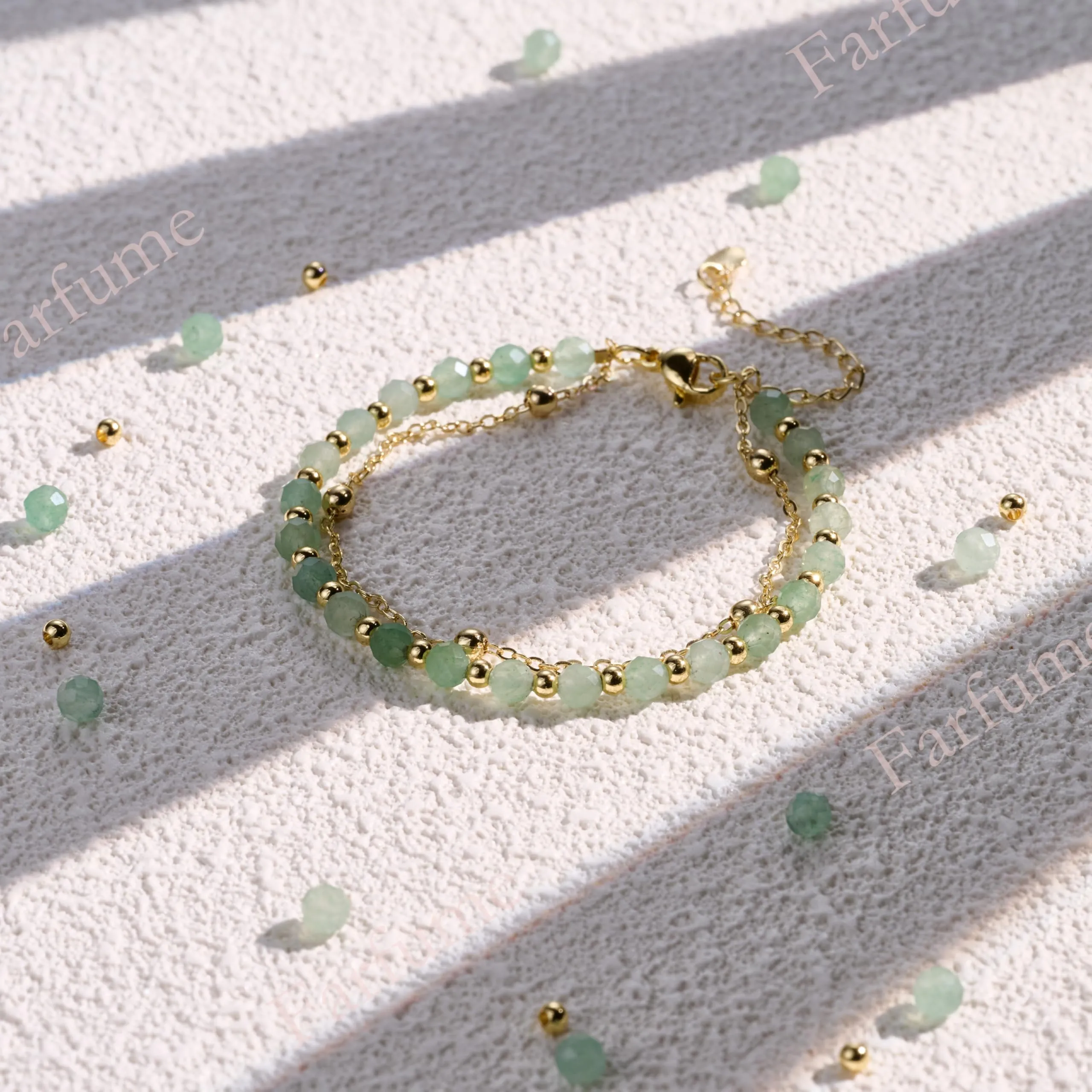 Farfume Bracciale in Avventurina Verde, Perle in Pietra Naturale da 4mm, Fatto a Mano per Donna - immagine 5