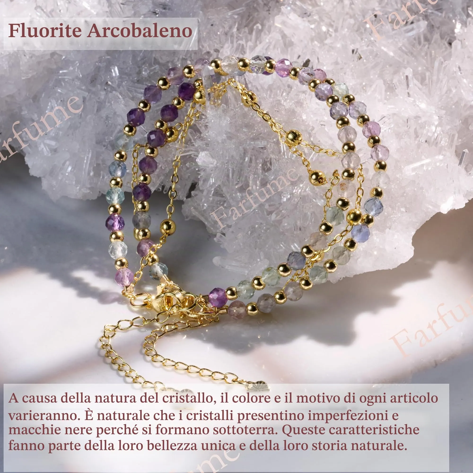 Farfume Bracciale in Fluorite Arcobaleno, Pietre Naturali 4mm per Donna - immagine 2