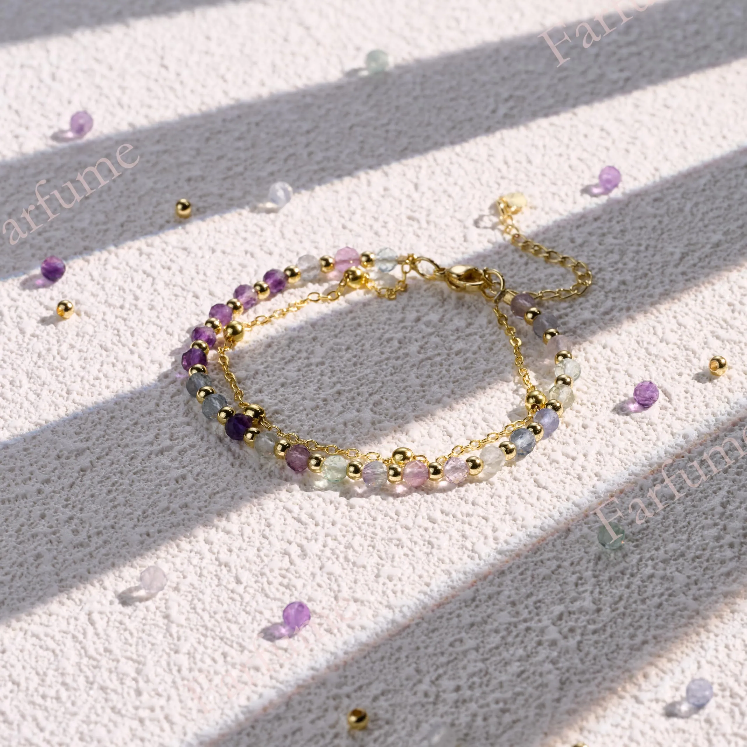 Farfume Bracciale in Fluorite Arcobaleno, Pietre Naturali 4mm per Donna - immagine 4