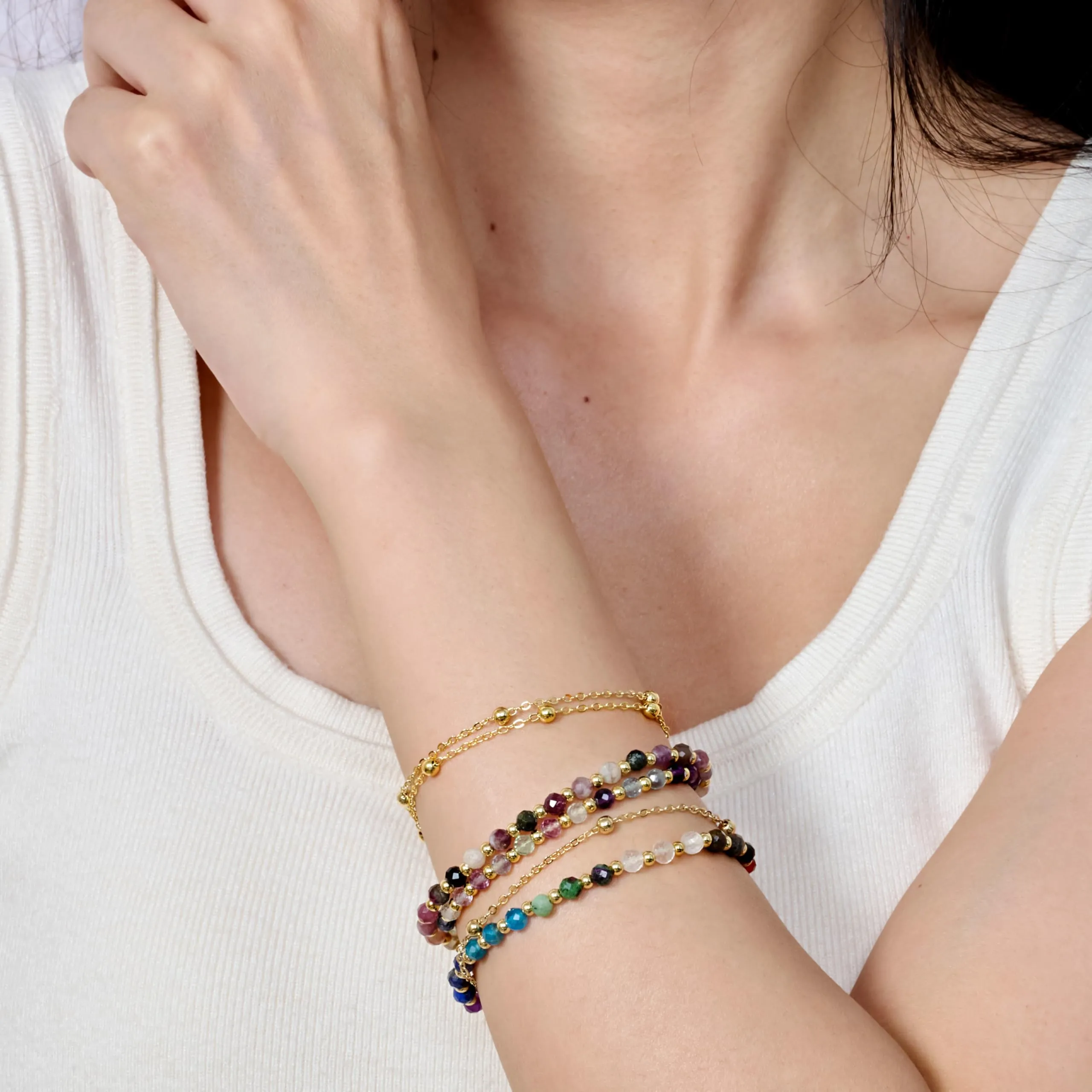 Farfume Bracciale in Fluorite Arcobaleno, Pietre Naturali 4mm per Donna - immagine 5