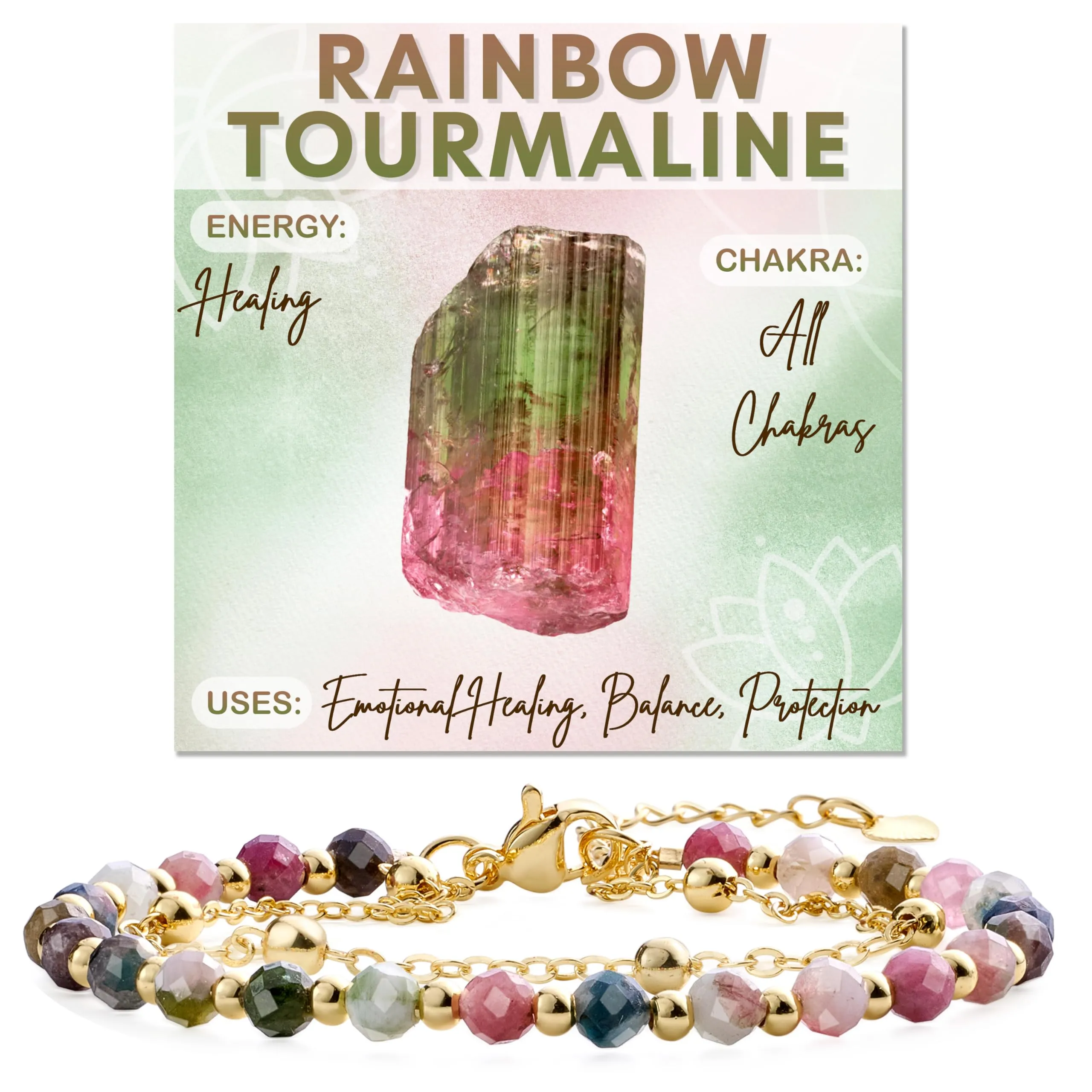 Farfume Bracciale Tormalina Arcobaleno in Pietre Naturali per Donna, Perle 4mm - immagine 1