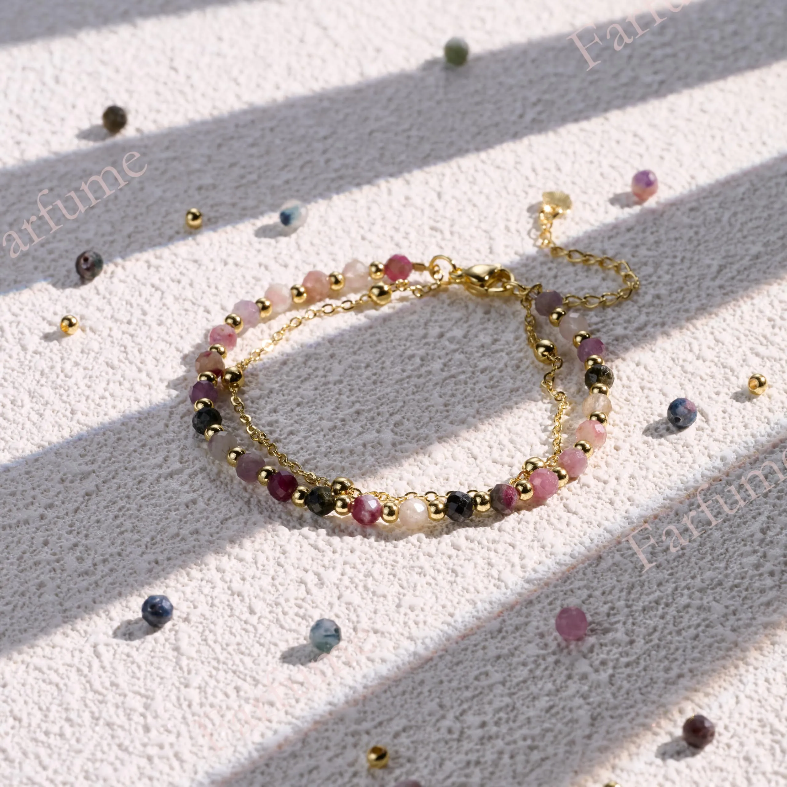 Farfume Bracciale Tormalina Arcobaleno in Pietre Naturali per Donna, Perle 4mm - immagine 5