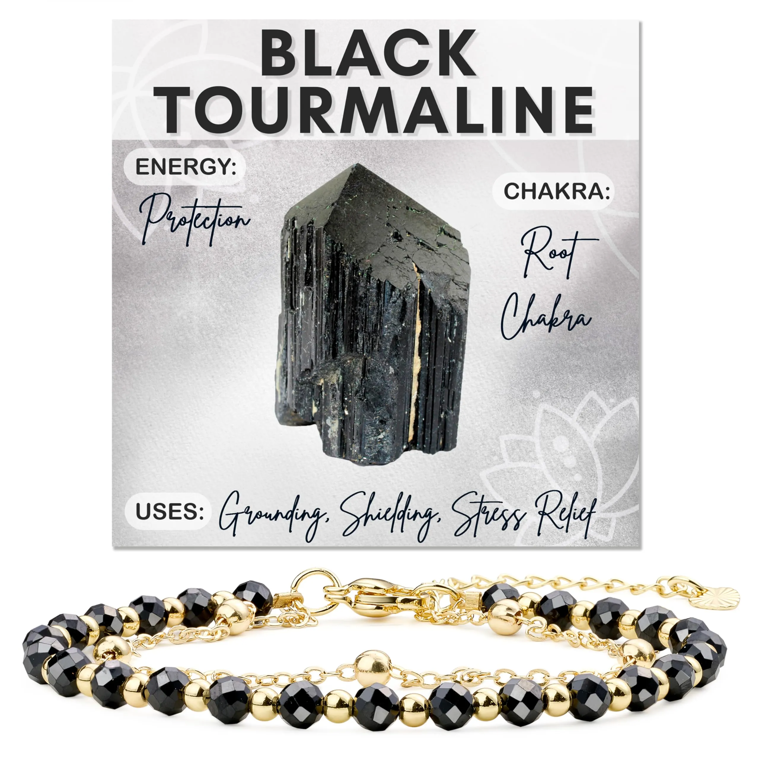 Farfume Bracciale in Tormalina Nera con Pietre Naturali da 4mm per Donna - immagine 1