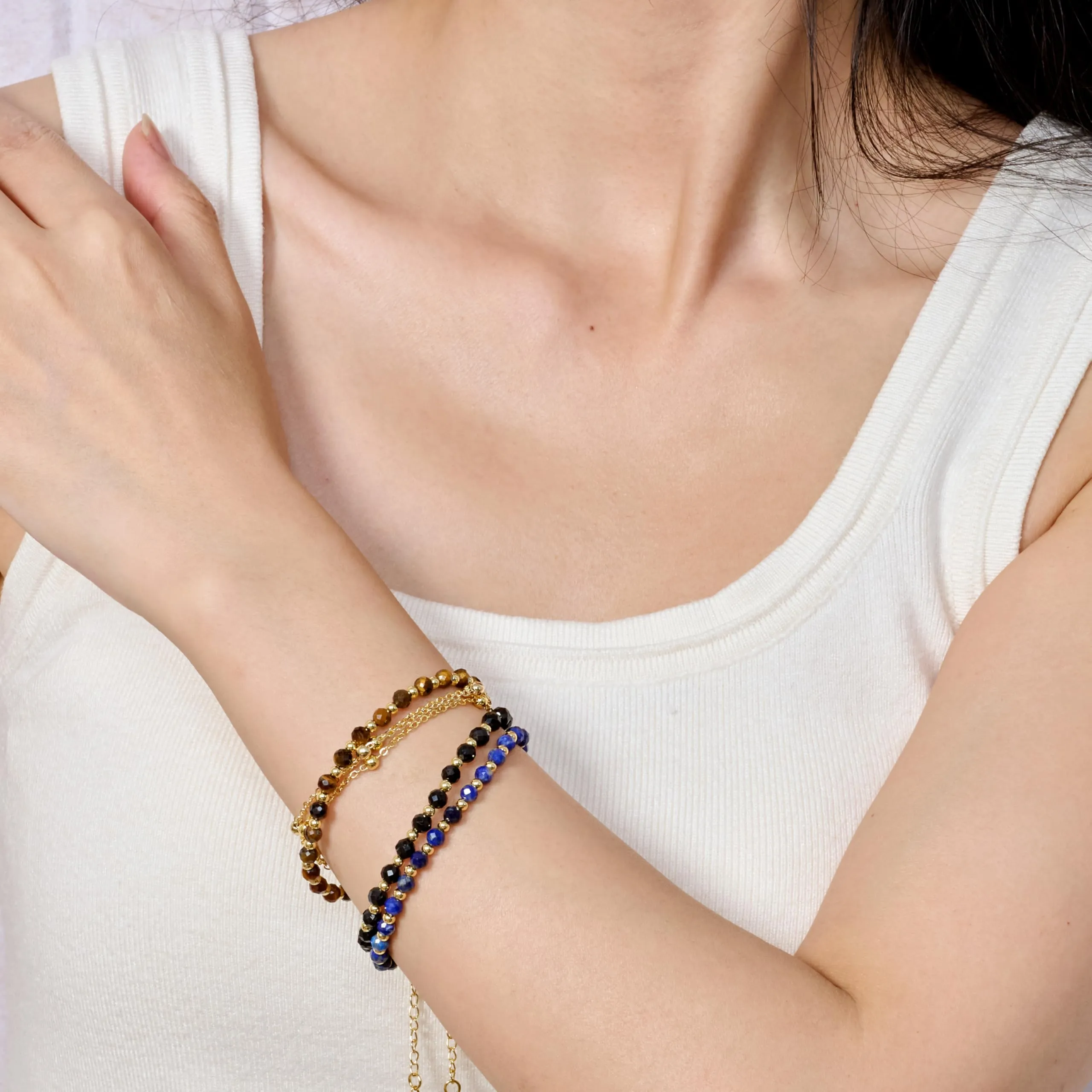 Farfume Bracciale in Tormalina Nera con Pietre Naturali da 4mm per Donna - immagine 3
