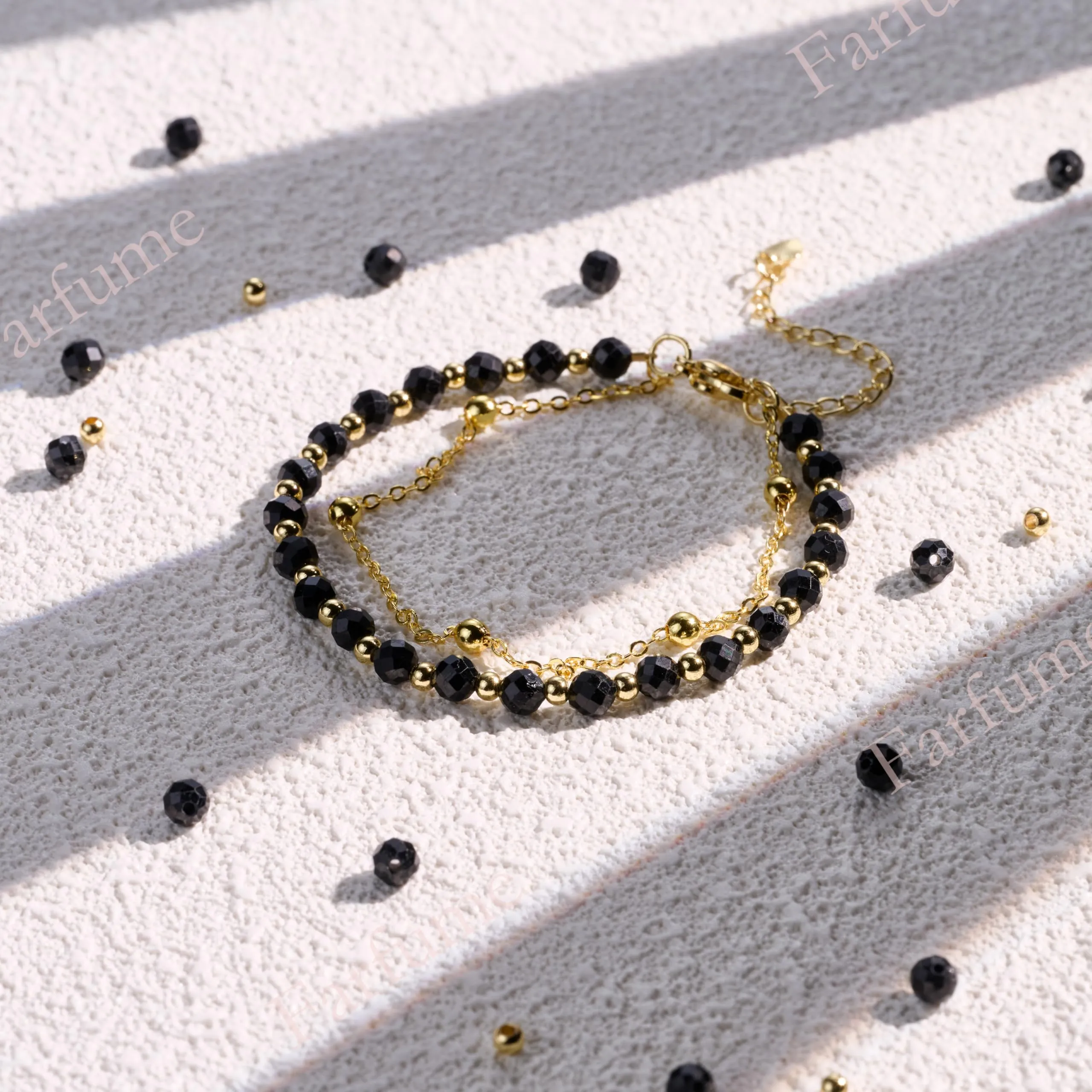 Farfume Bracciale in Tormalina Nera con Pietre Naturali da 4mm per Donna - immagine 7