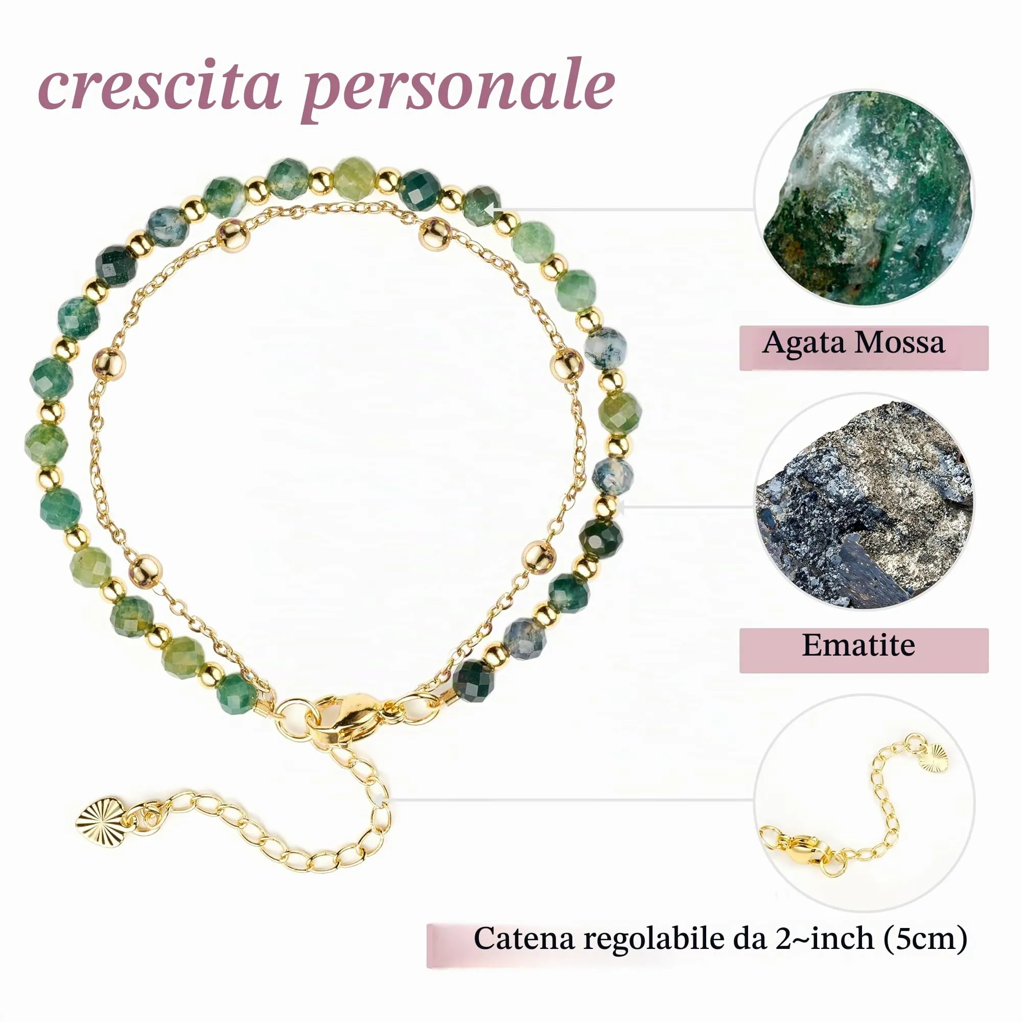 Farfume Bracciale in Agata Muschio per Donna, Pietre Naturali 4mm - immagine 4