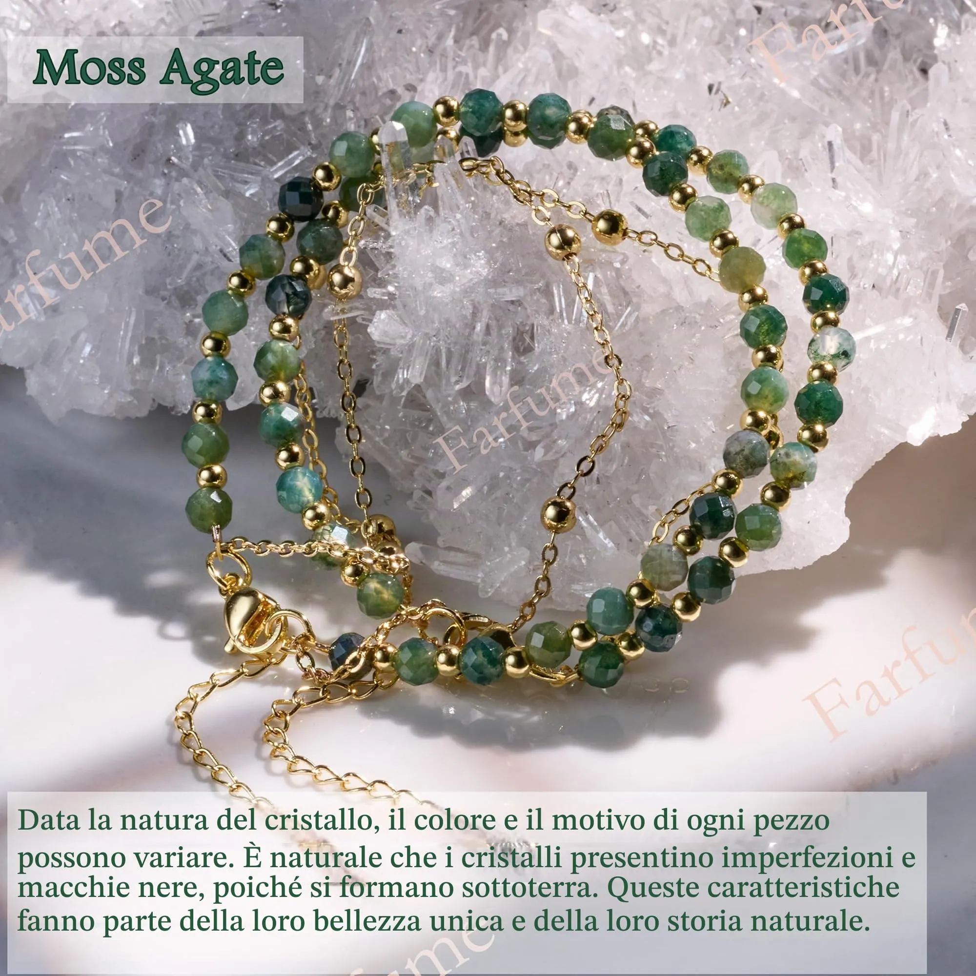 Farfume Bracciale in Agata Muschio per Donna, Pietre Naturali 4mm - immagine 5