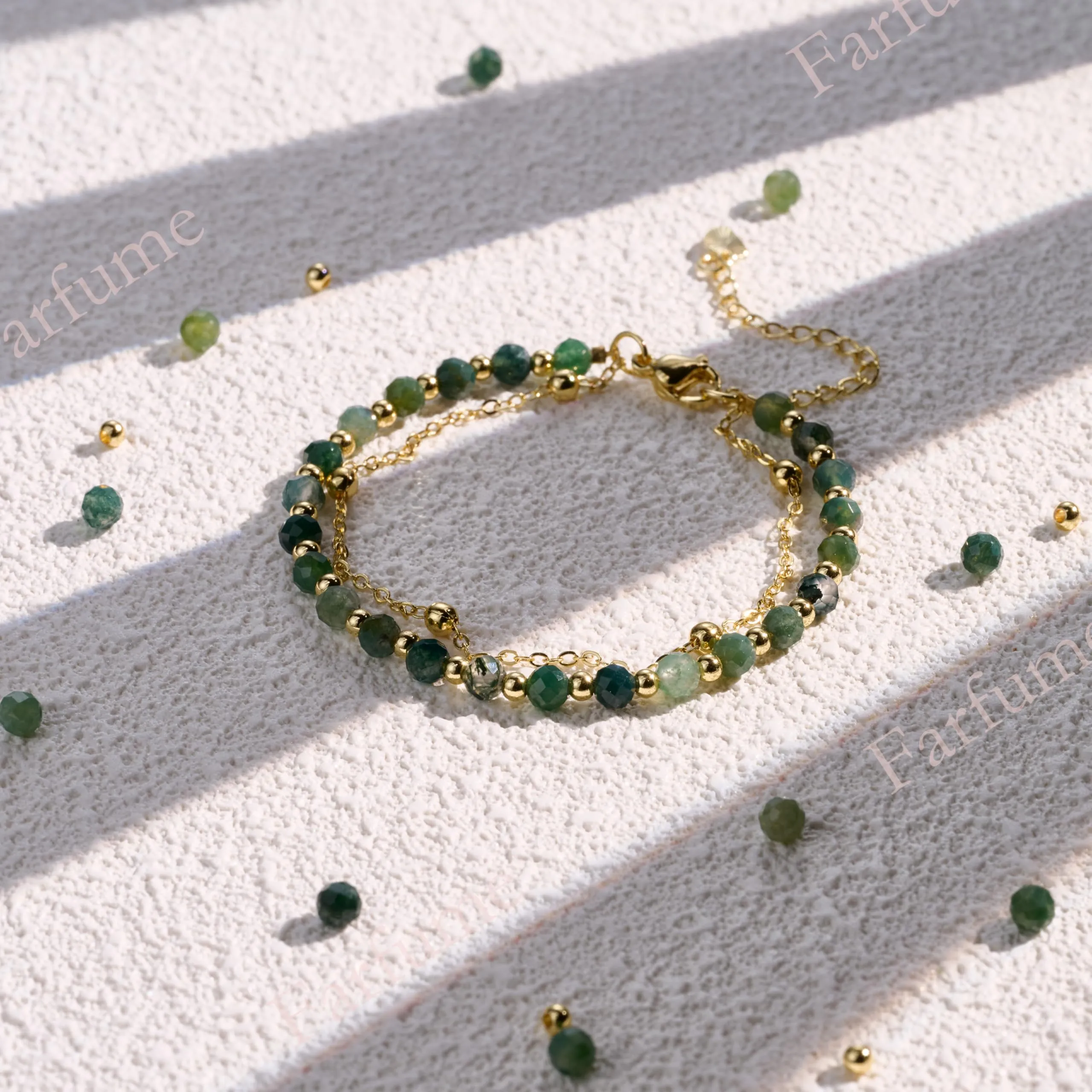 Farfume Bracciale in Agata Muschio per Donna, Pietre Naturali 4mm - immagine 7