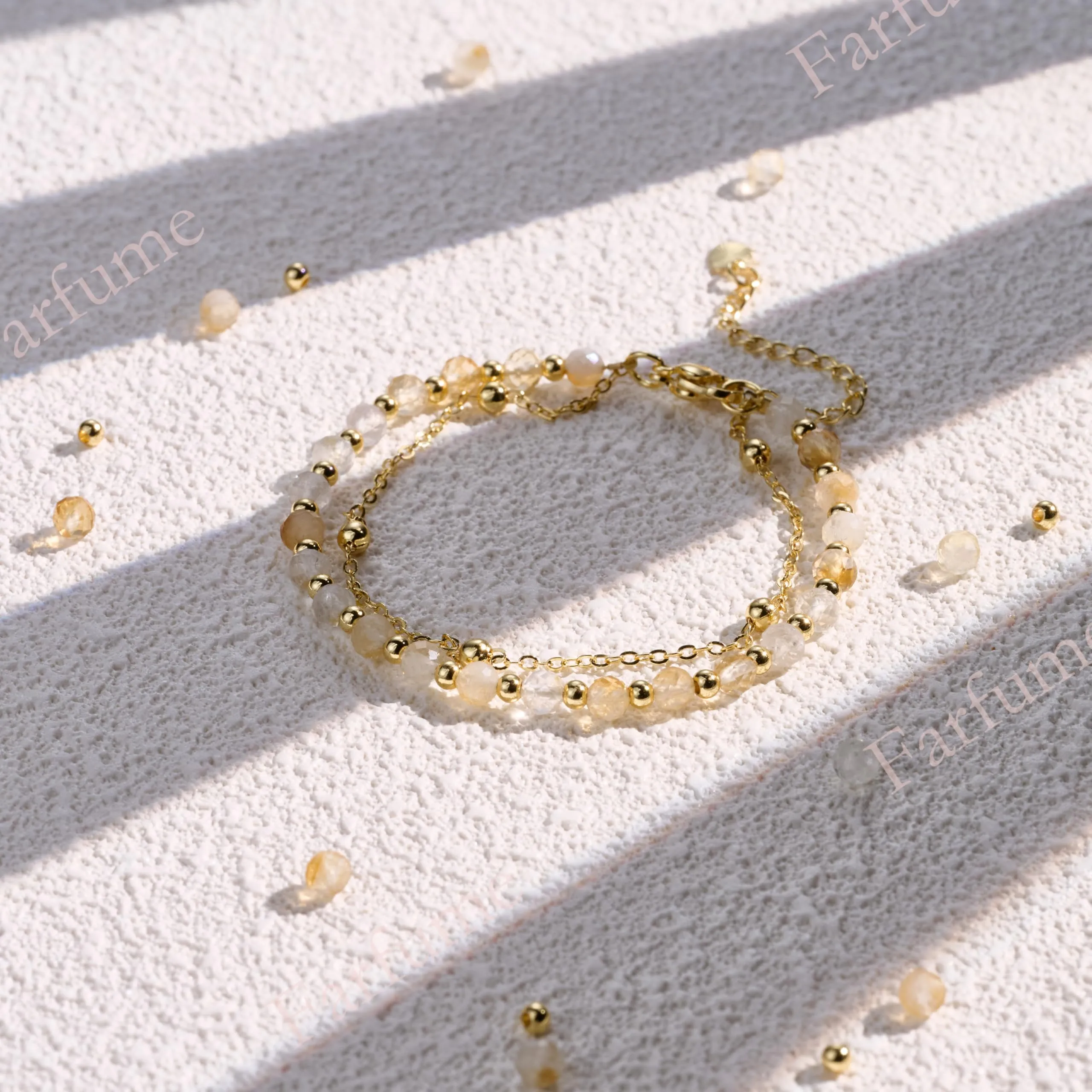 Farfume Bracciale in Citrino con Pietre Naturali da 4mm per Donna - immagine 3