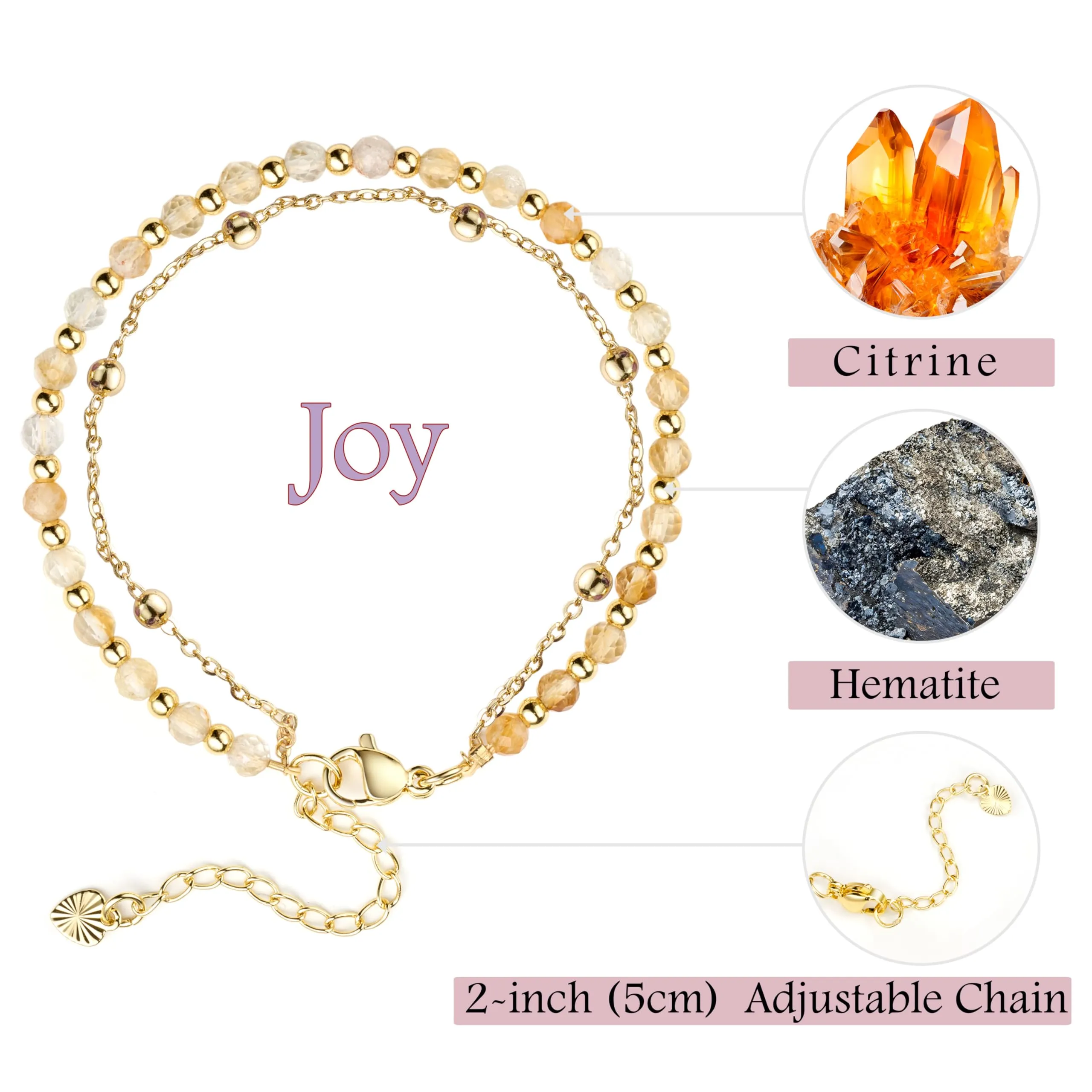 Farfume Bracciale in Citrino con Pietre Naturali da 4mm per Donna - immagine 4