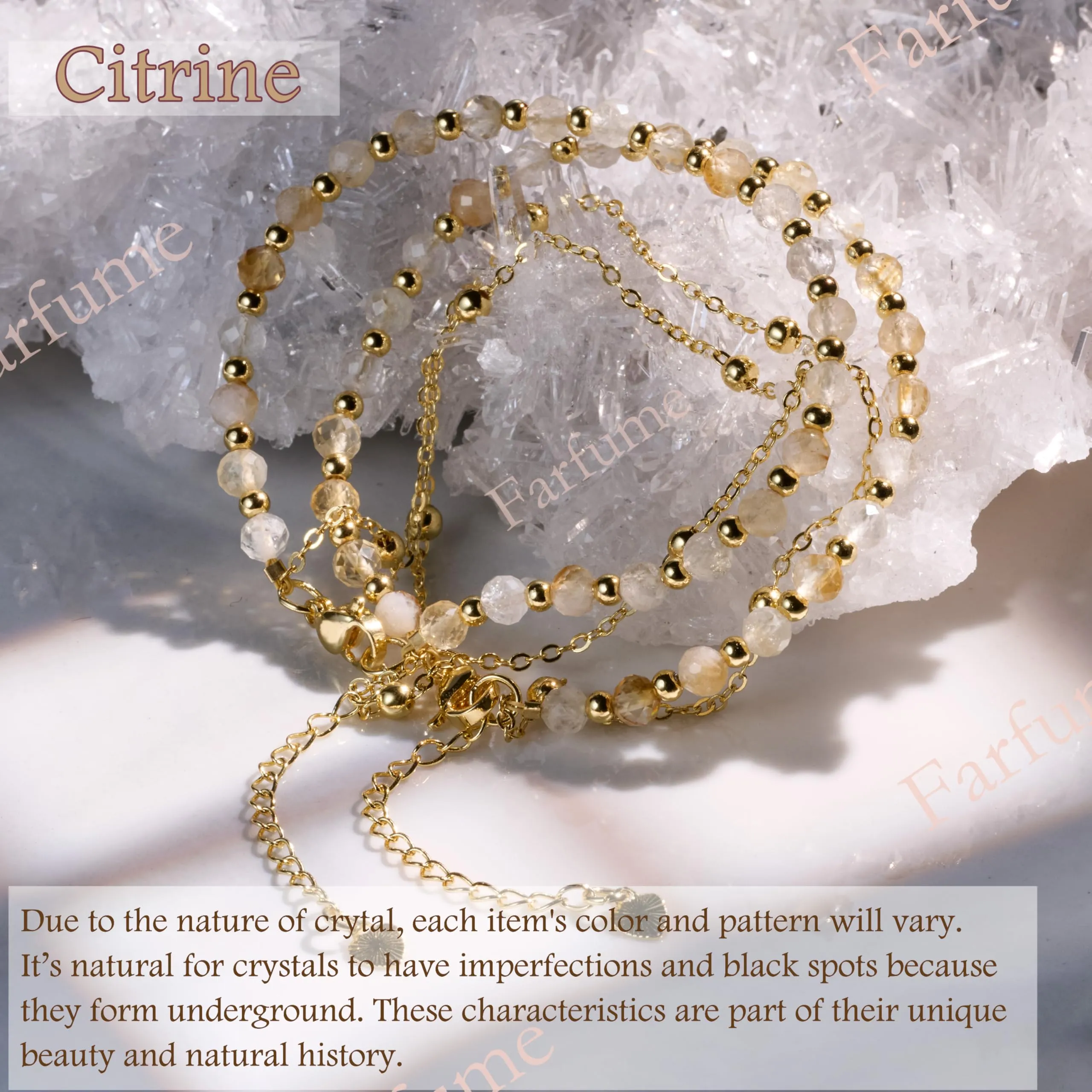 Farfume Bracciale in Citrino con Pietre Naturali da 4mm per Donna - immagine 5