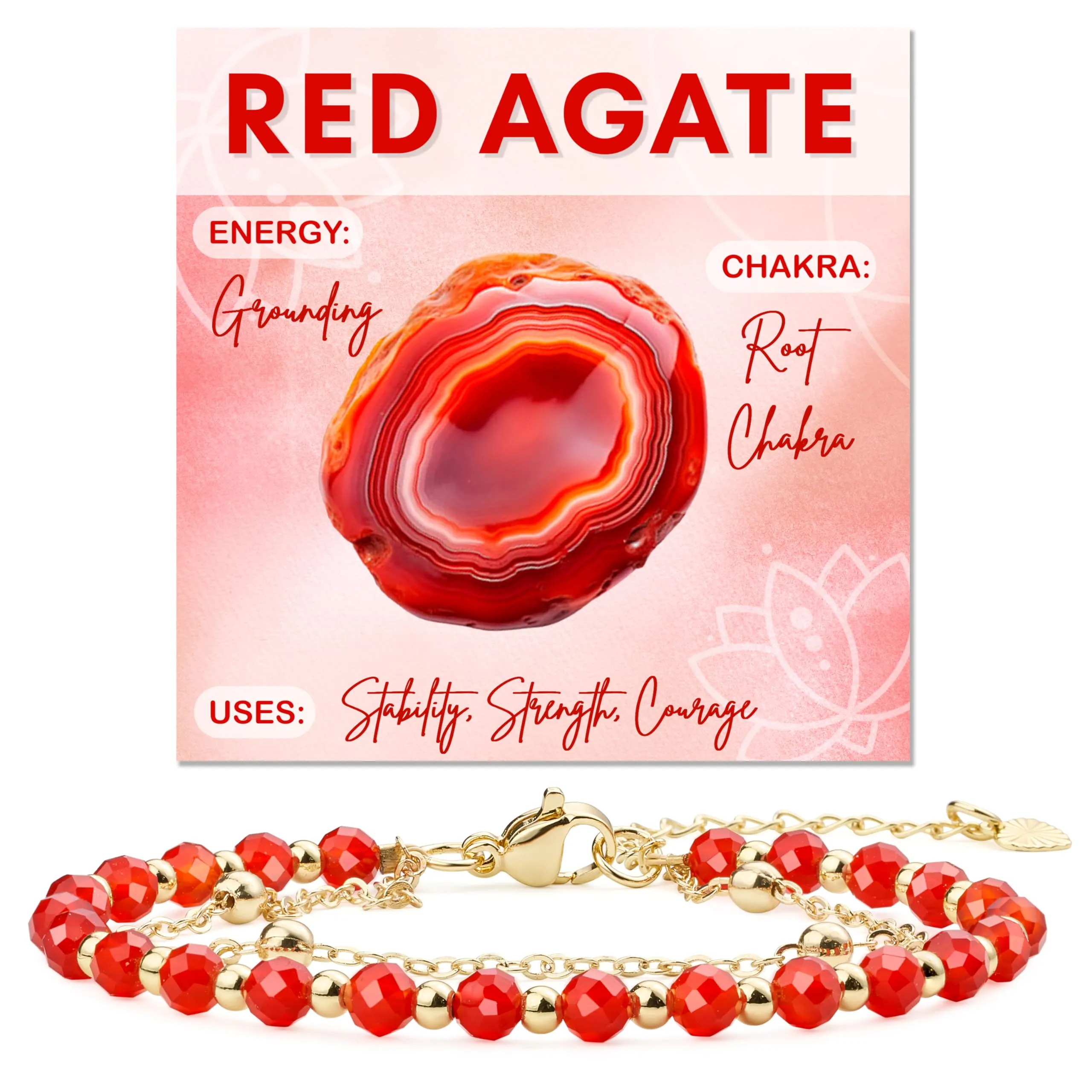 Farfume Bracciale in Agata Rossa per Donna, Perle in Pietra Naturale da 4mm - immagine 1