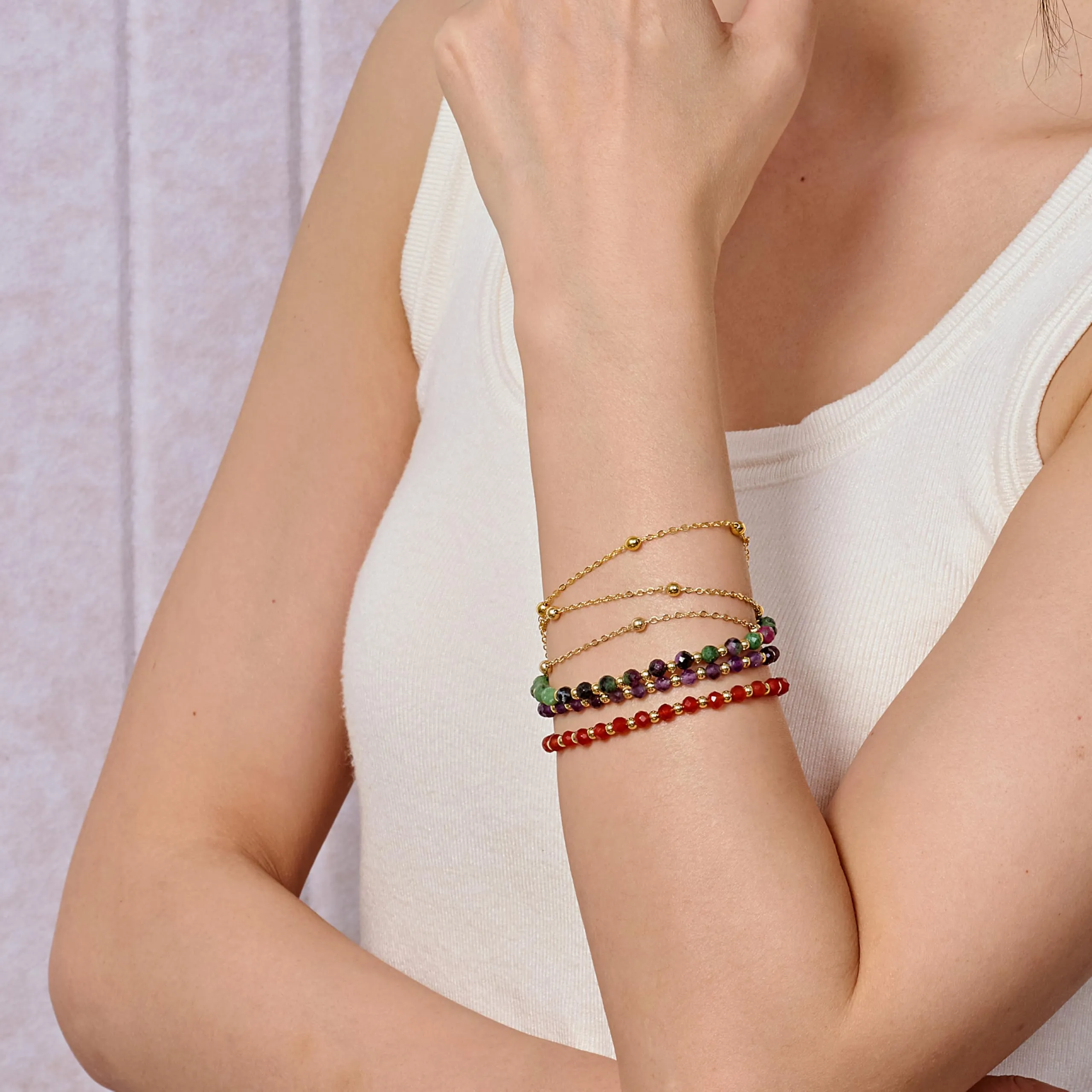 Farfume Bracciale in Agata Rossa per Donna, Perle in Pietra Naturale da 4mm - immagine 2