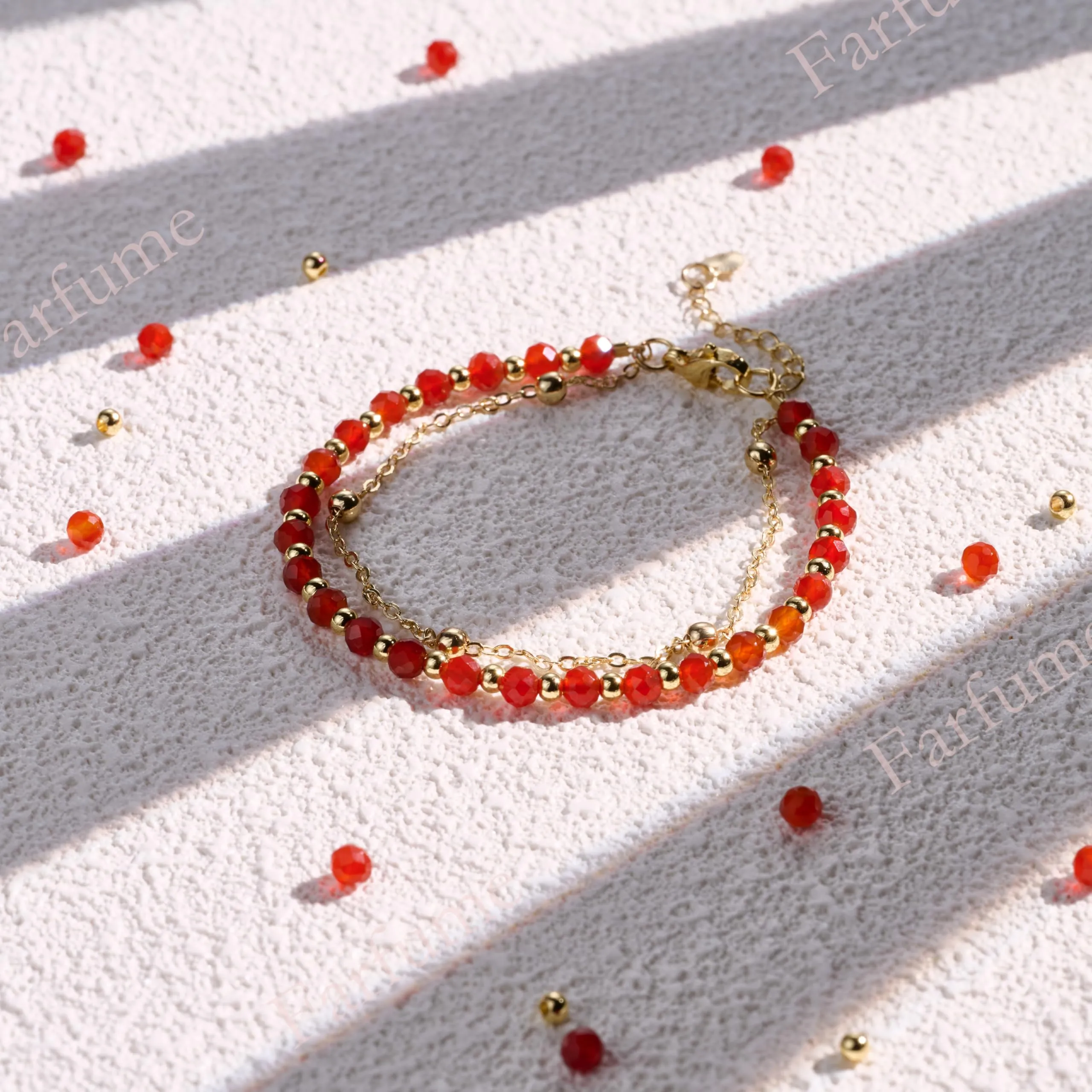 Farfume Bracciale in Agata Rossa per Donna, Perle in Pietra Naturale da 4mm - immagine 7