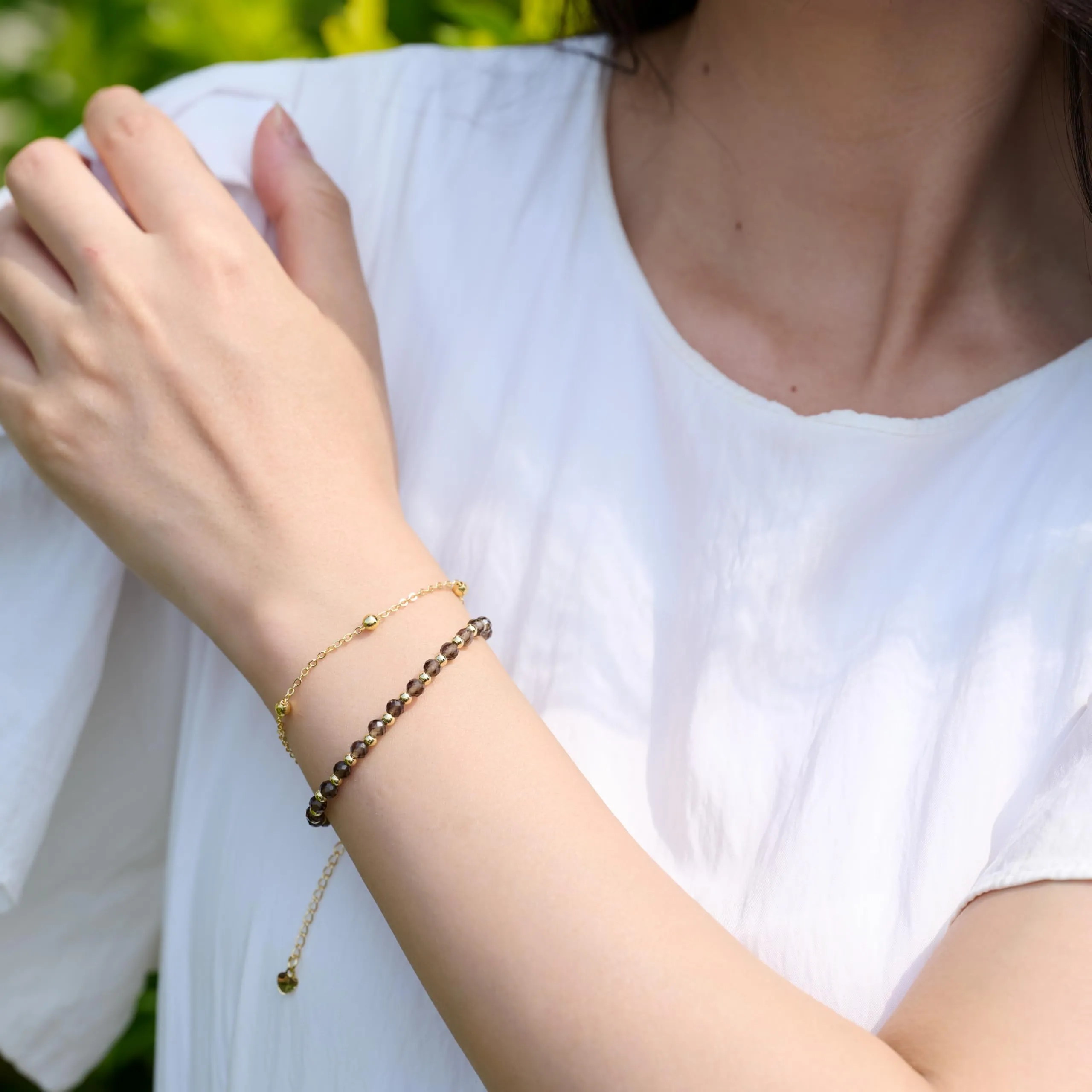 Farfume Bracciale in Quarzo Fumoso, Pietre Naturali 4mm per Donna - immagine 2